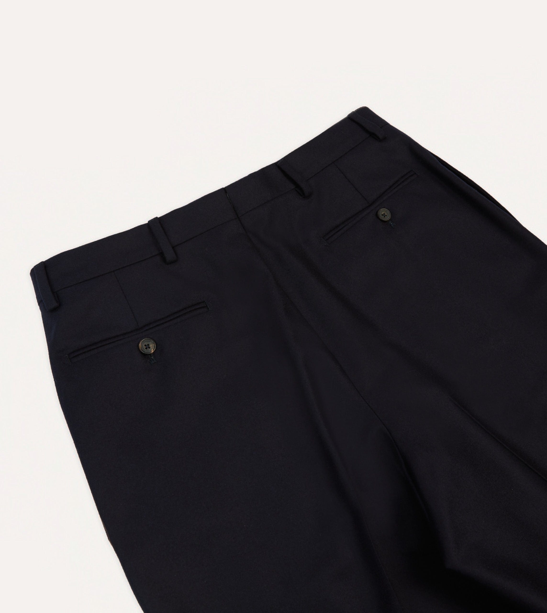 Navy Wool Flannel Flat Front Trousers - Image 5