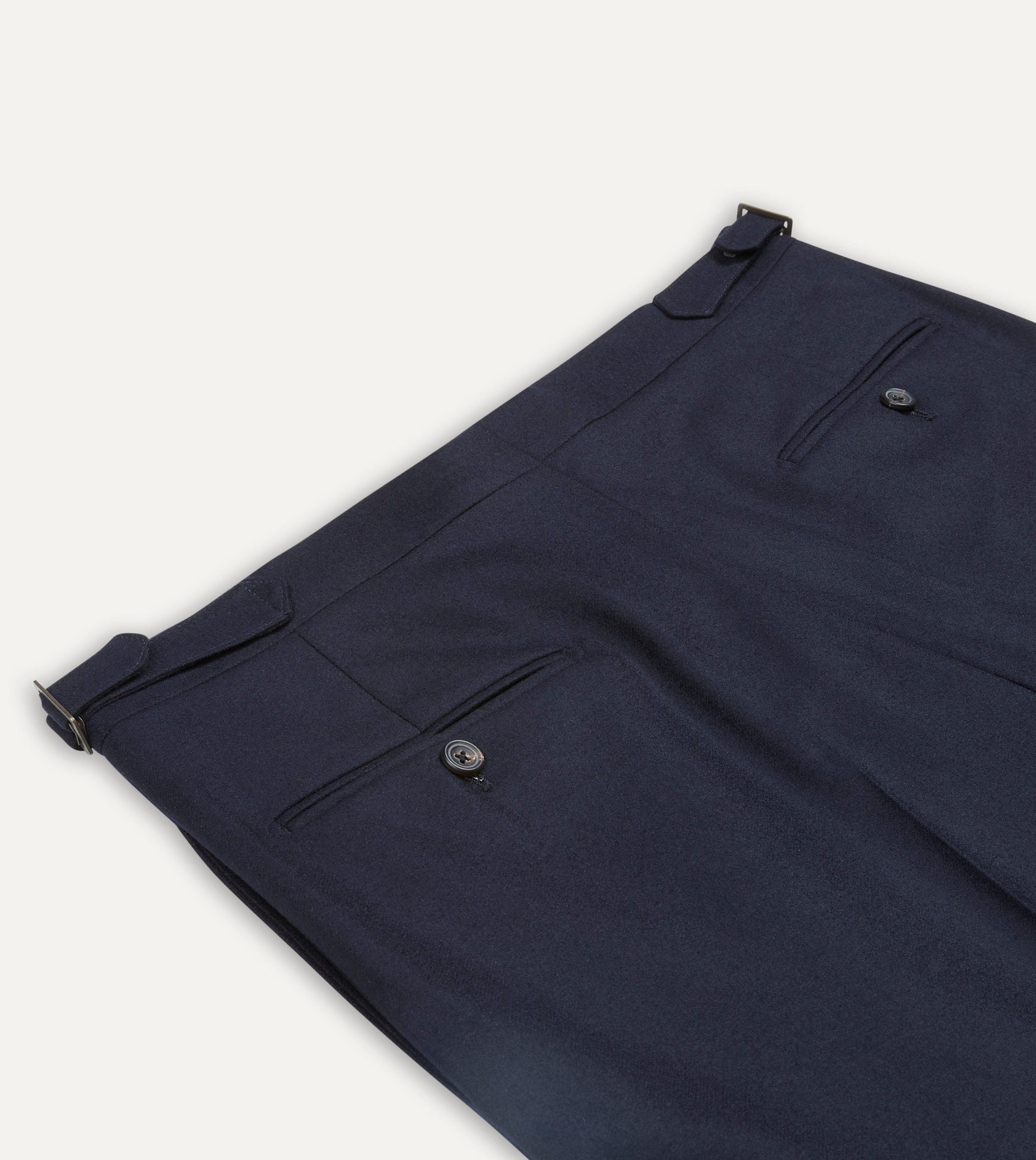 Navy Wool Flannel Single Pleat Trouser - Image 4