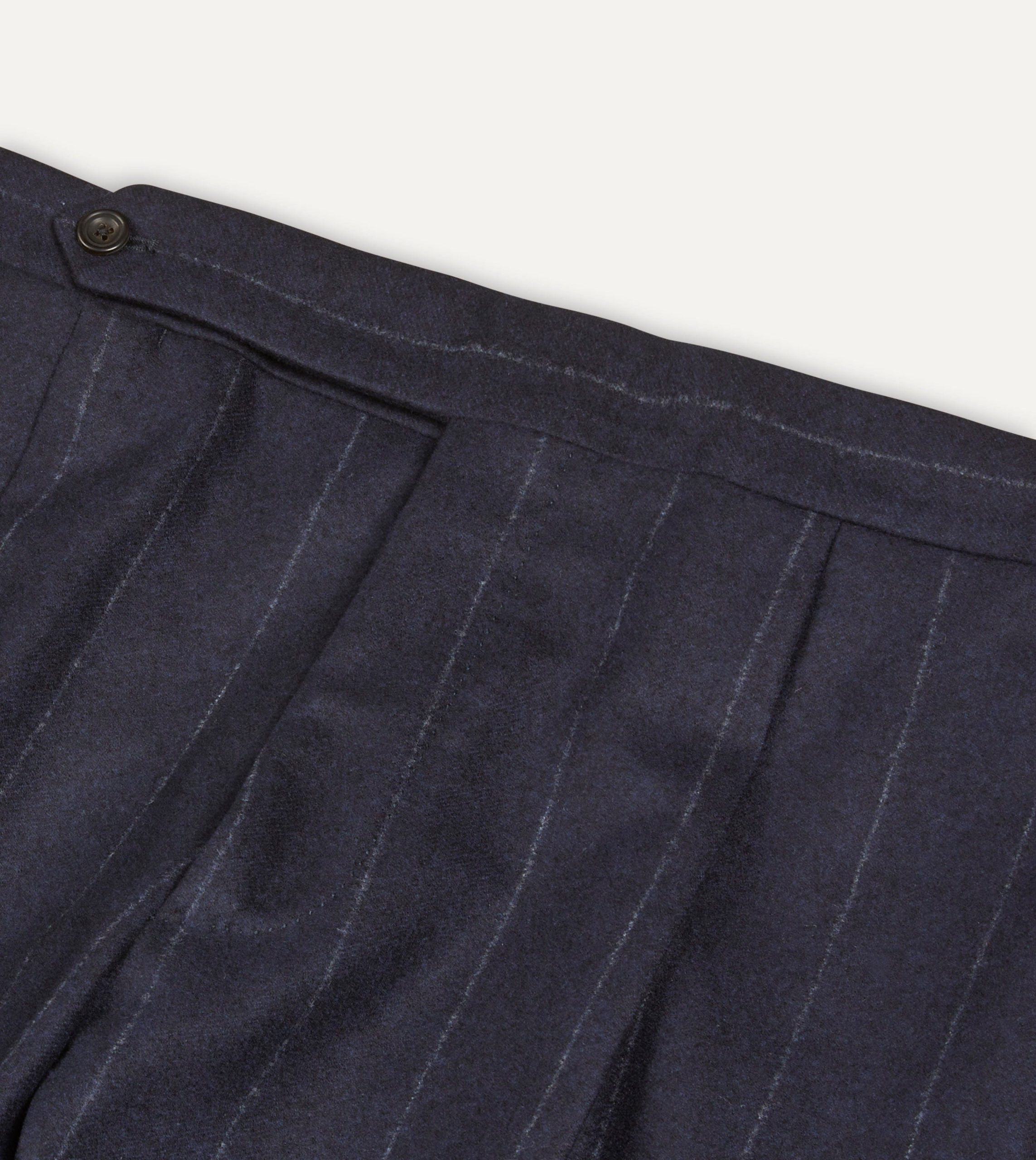 Navy Chalkstripe Wool Flannel Single Pleat Trouser - Image 3