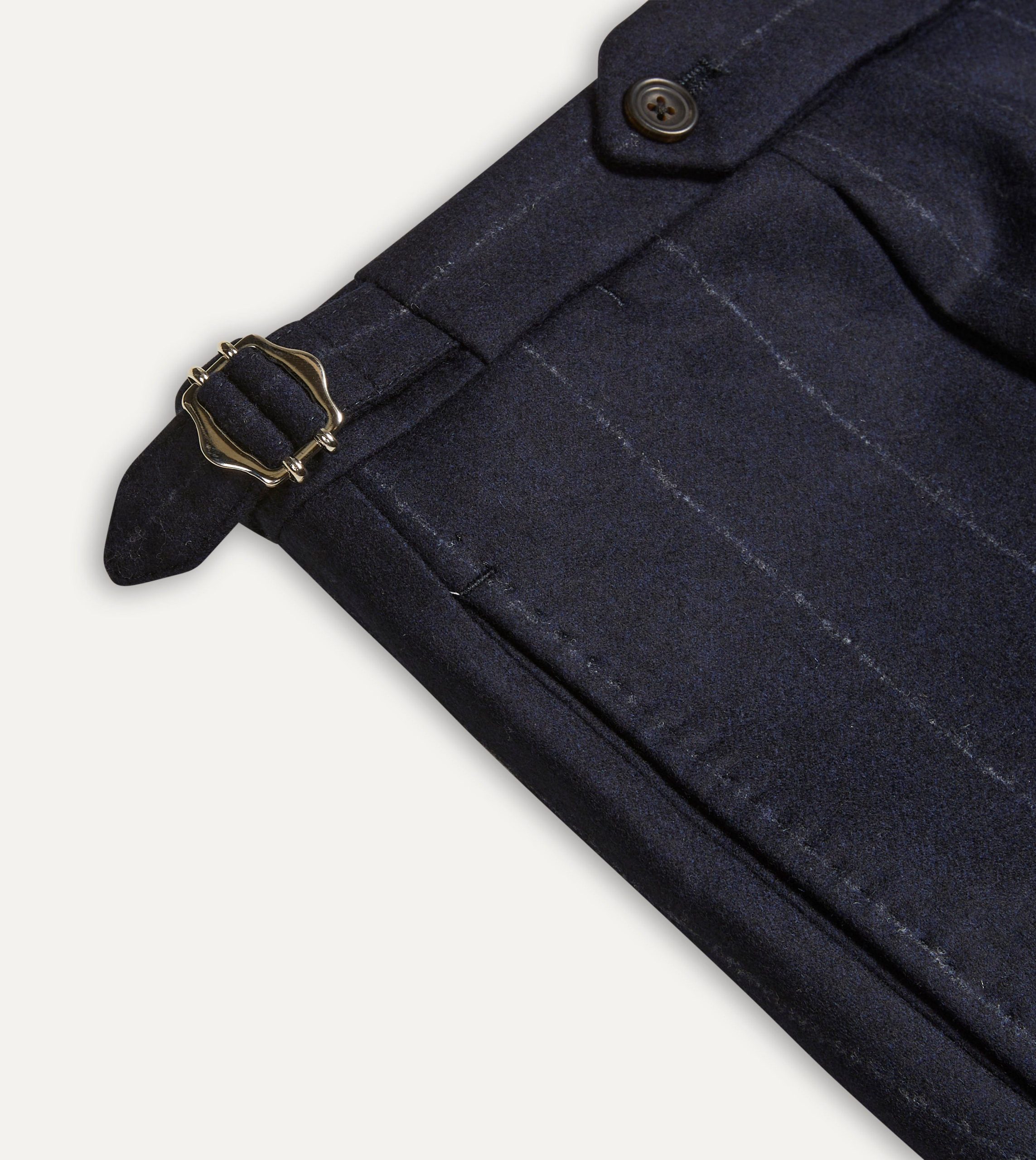 Navy Chalkstripe Wool Flannel Single Pleat Trouser - Image 4