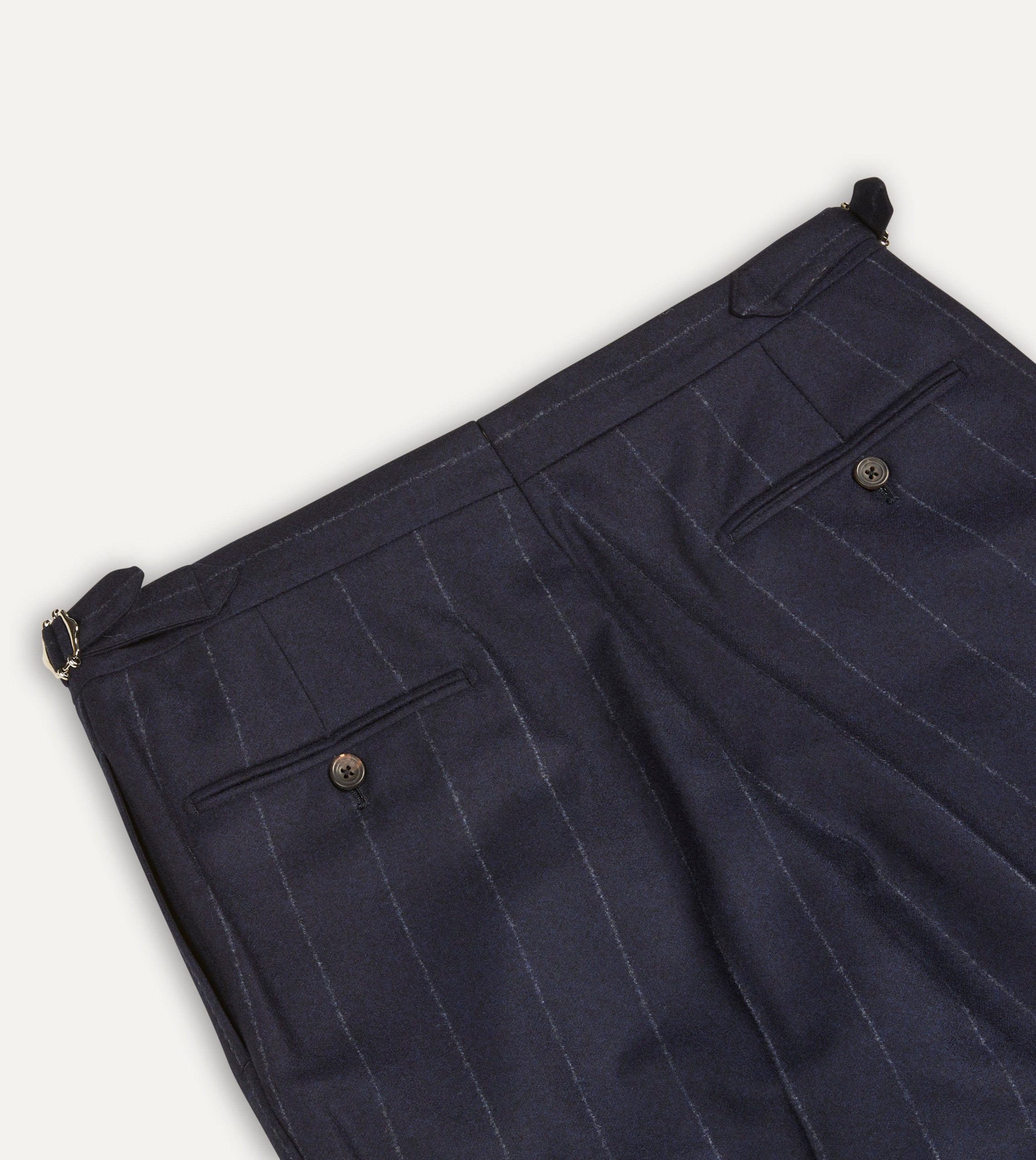 Navy Chalkstripe Wool Flannel Single Pleat Trouser - Image 5