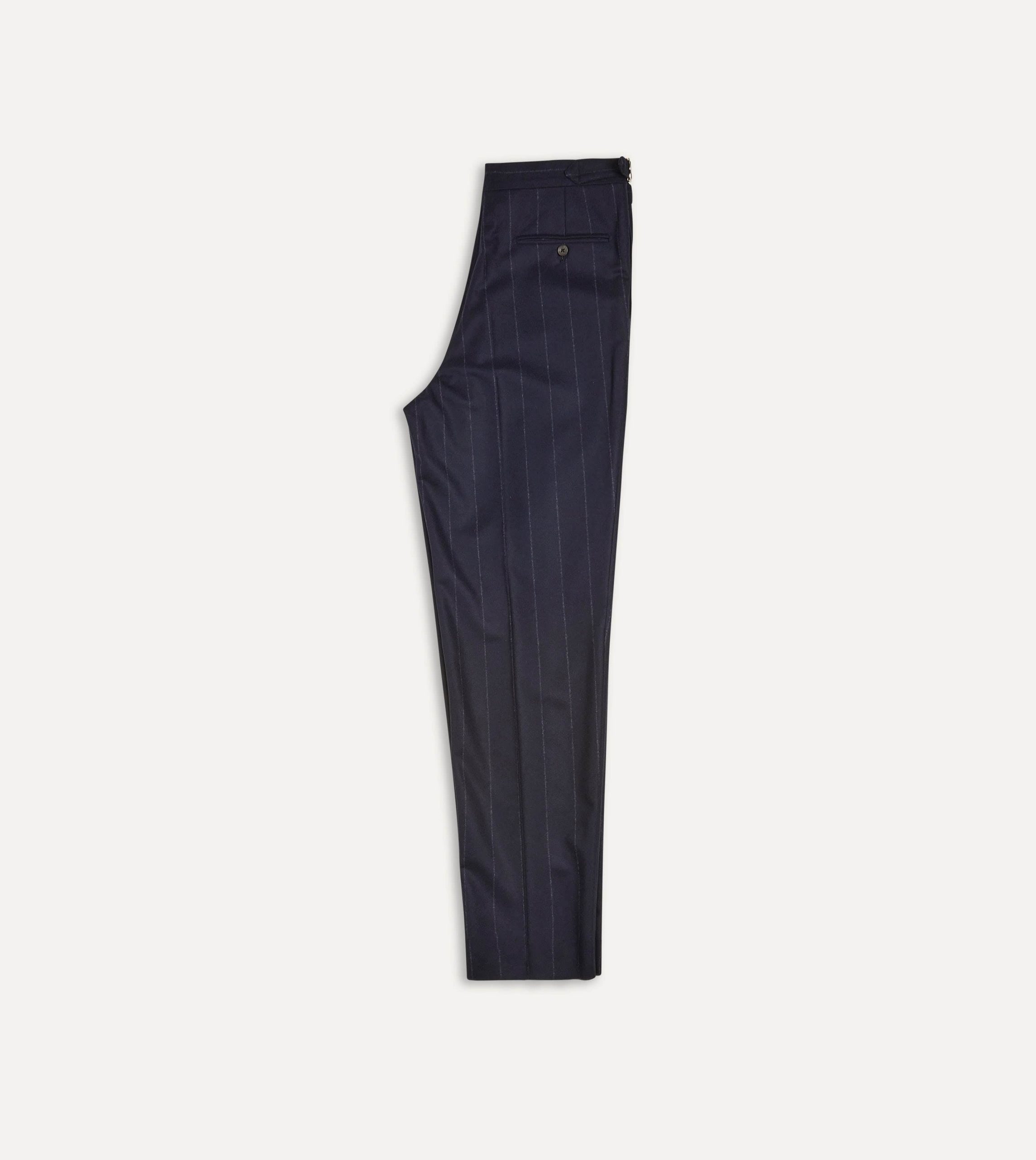 Navy Chalkstripe Wool Flannel Single Pleat Trouser - Image 6