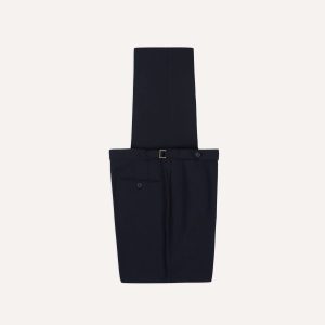 Navy Tropical Wool Single Pleat Trouser