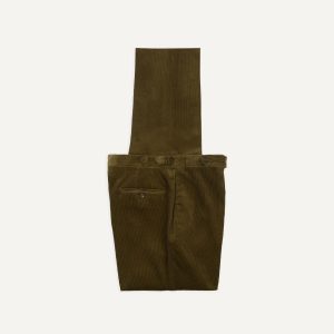 Olive Mid-Wale Corduroy Single Pleat Trouser