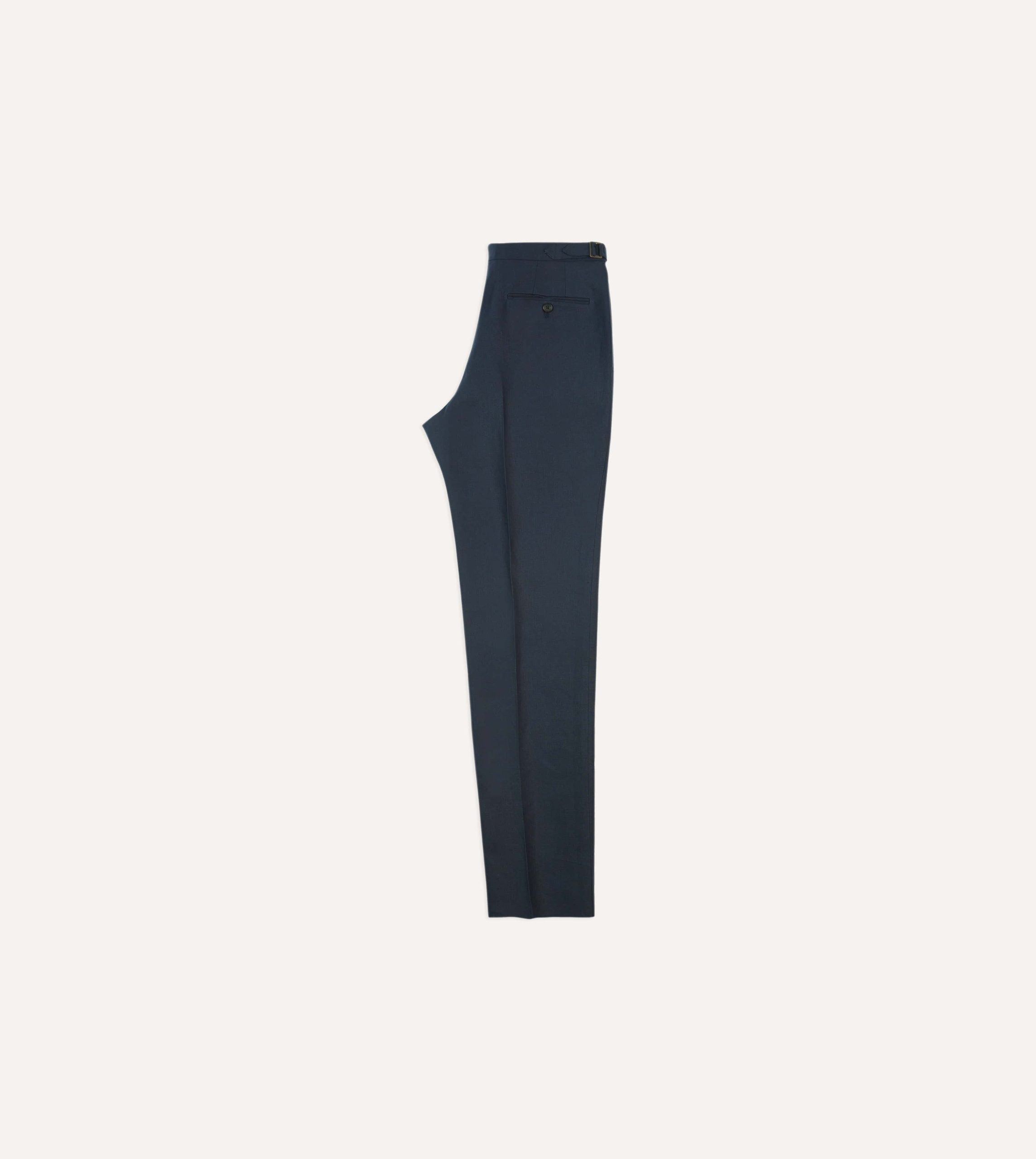 Navy Irish Linen Single Pleat Trouser - Image 6