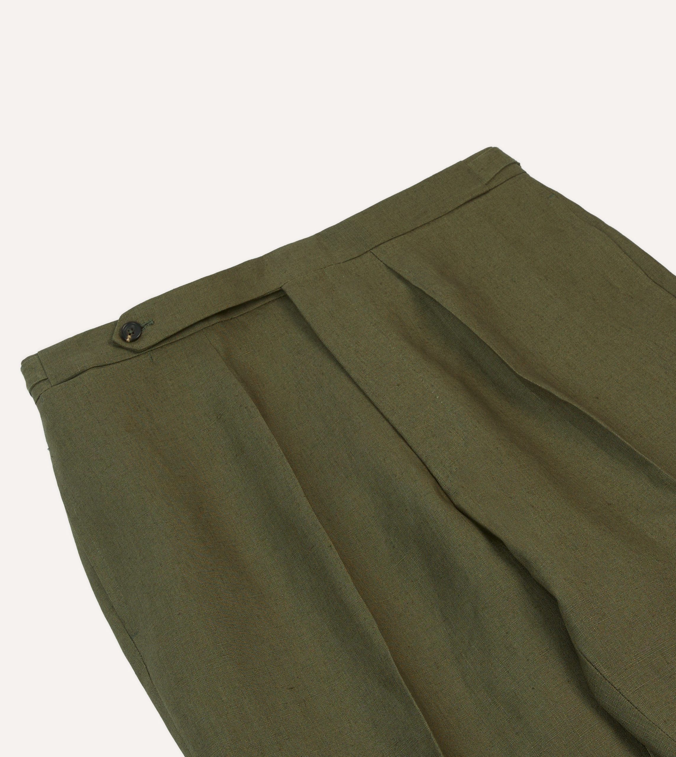 Olive Irish Linen Single Pleat Trouser - Image 4