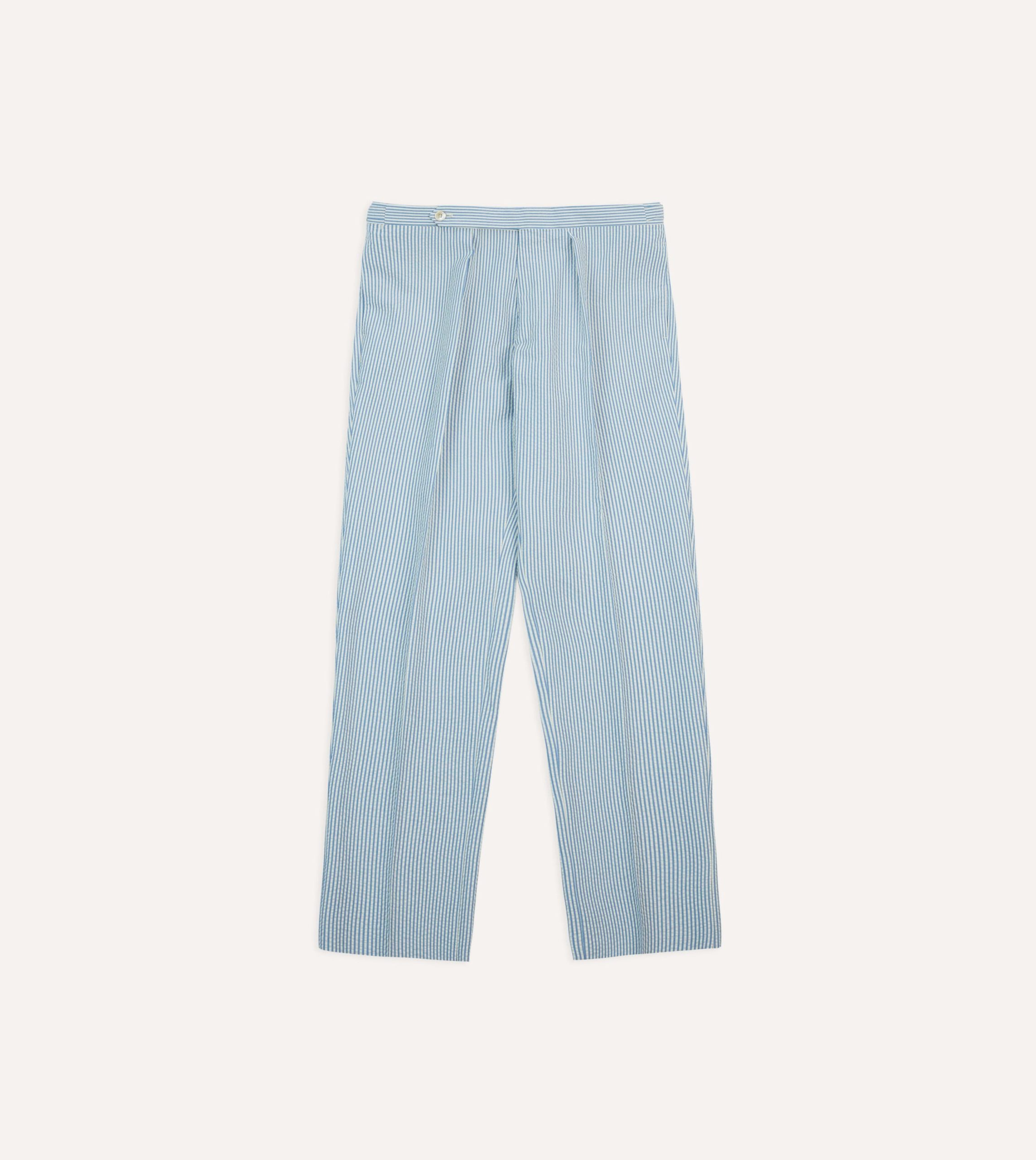 Seersucker Cotton Single Pleat Trouser - Image 3