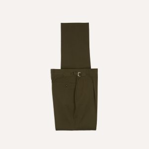 Olive Wool-Cotton Single Pleat Trouser