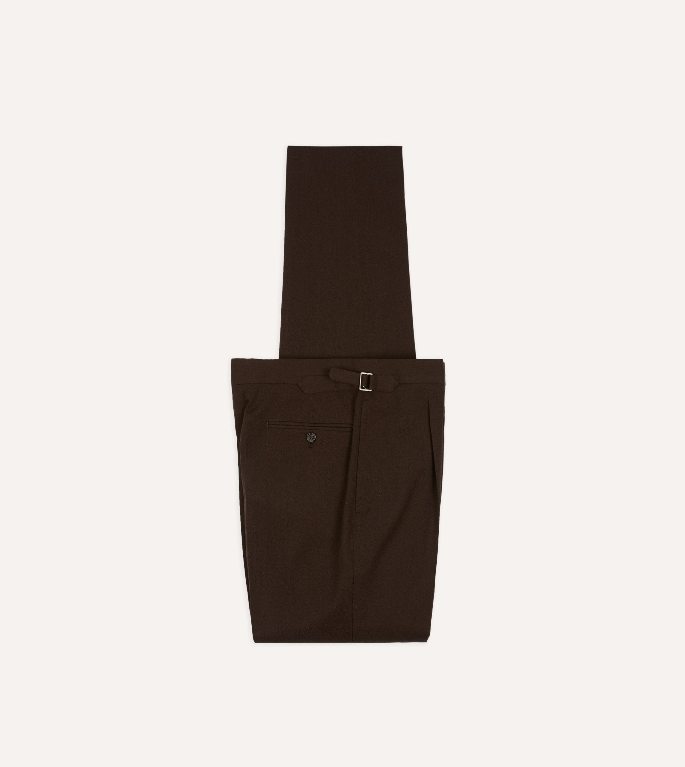 Brown Wool-Cotton Single Pleat Trouser