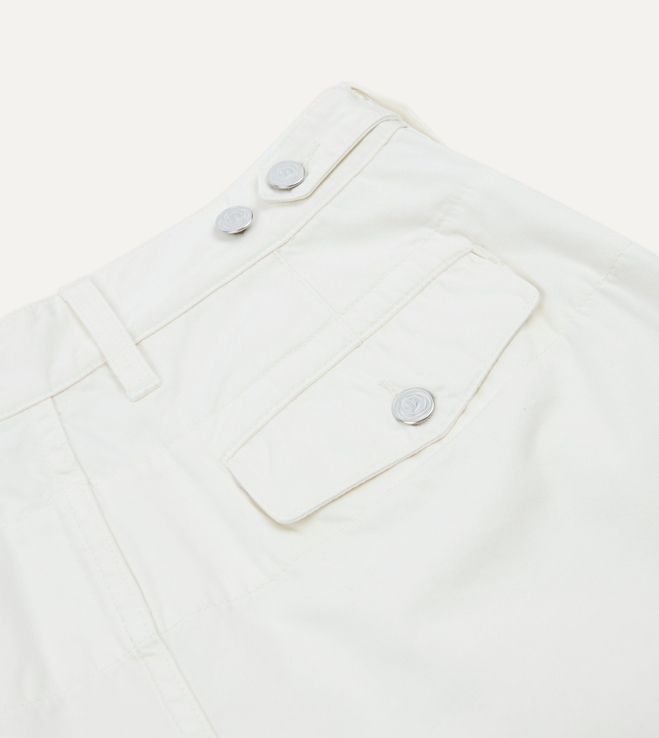 Washed Ecru Cotton Twill Single-Pleat Shorts - Image 5