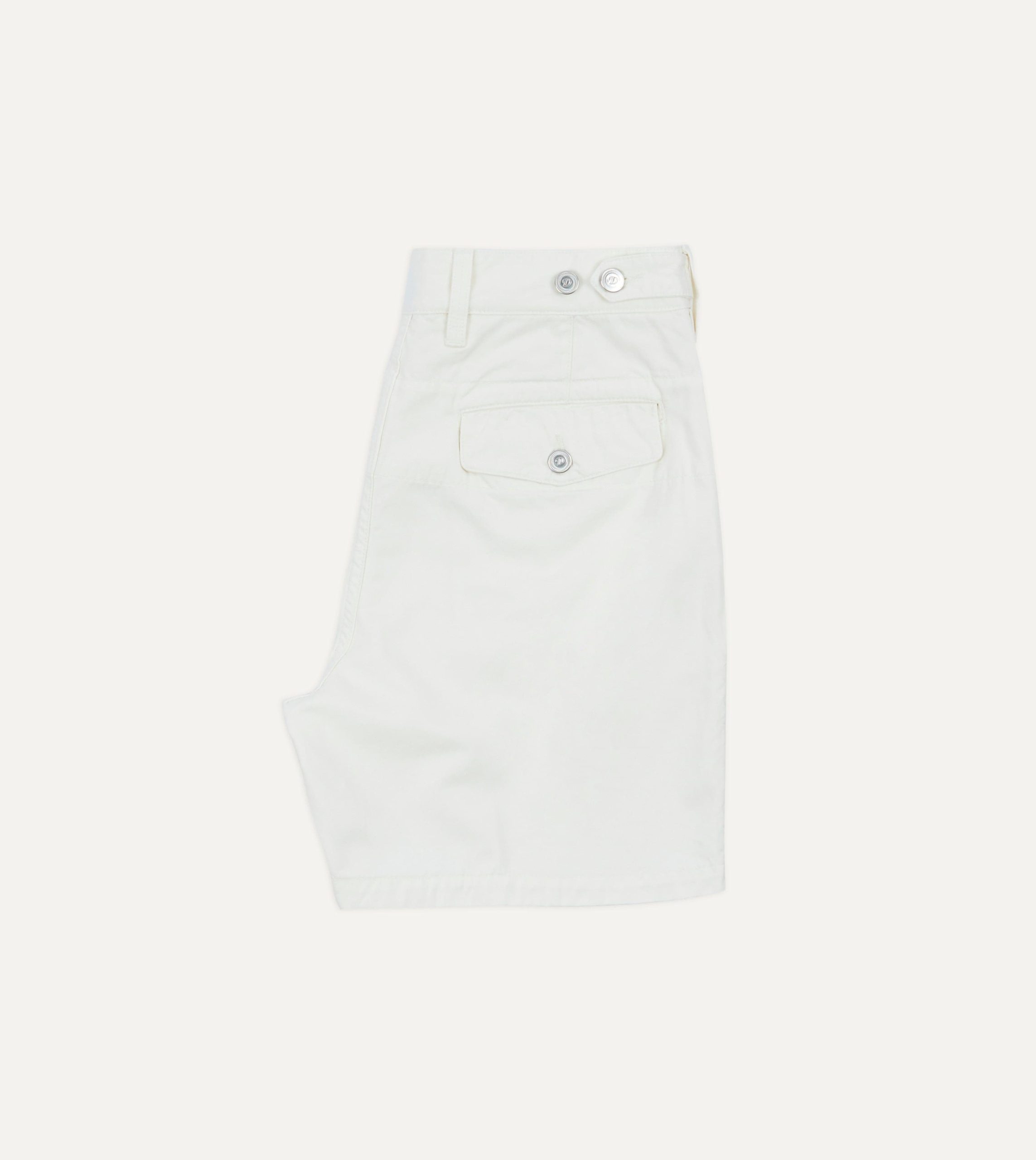 Washed Ecru Cotton Twill Single-Pleat Shorts - Image 6