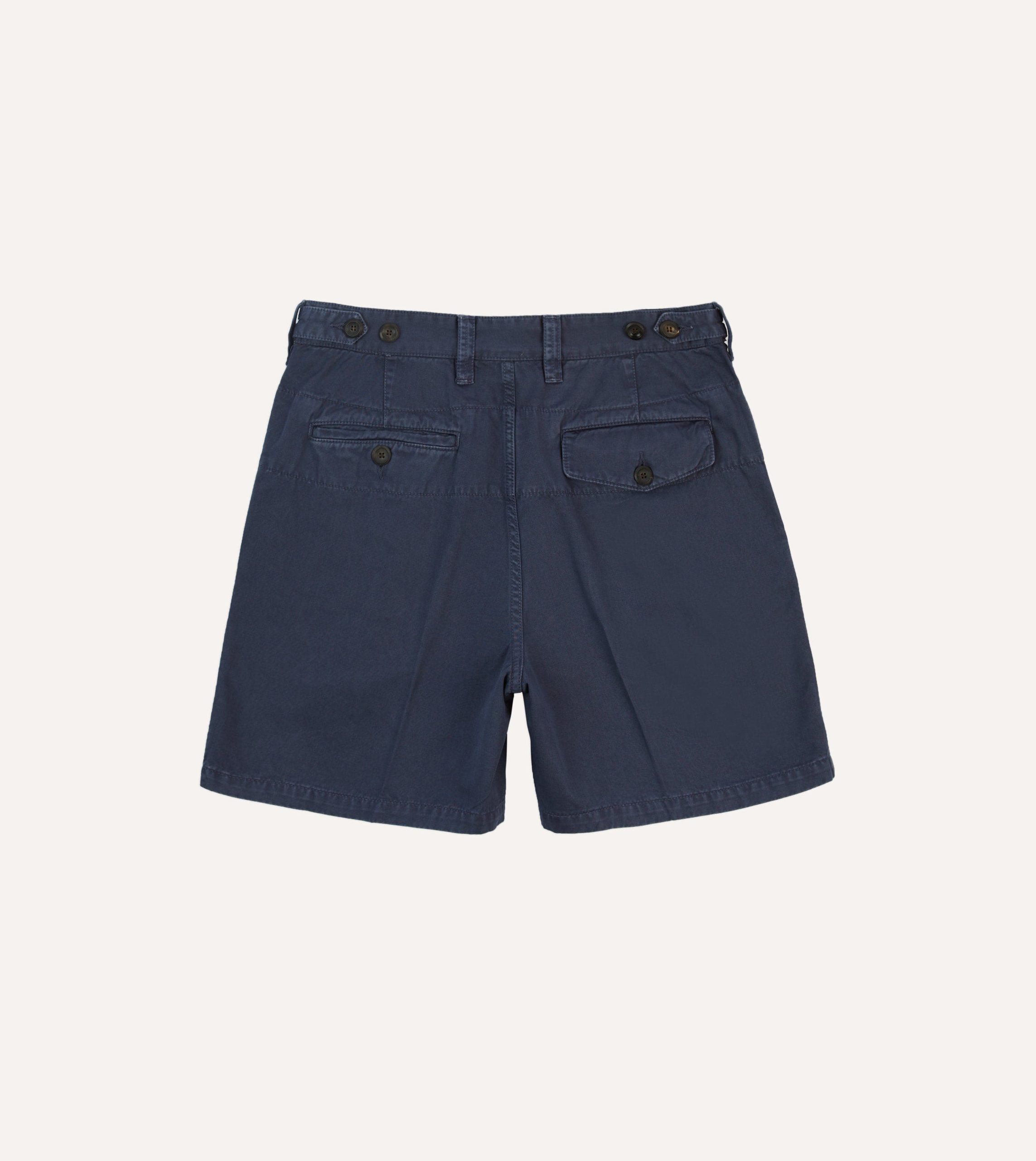 Washed Navy Cotton Twill Single-Pleat Shorts - Image 6