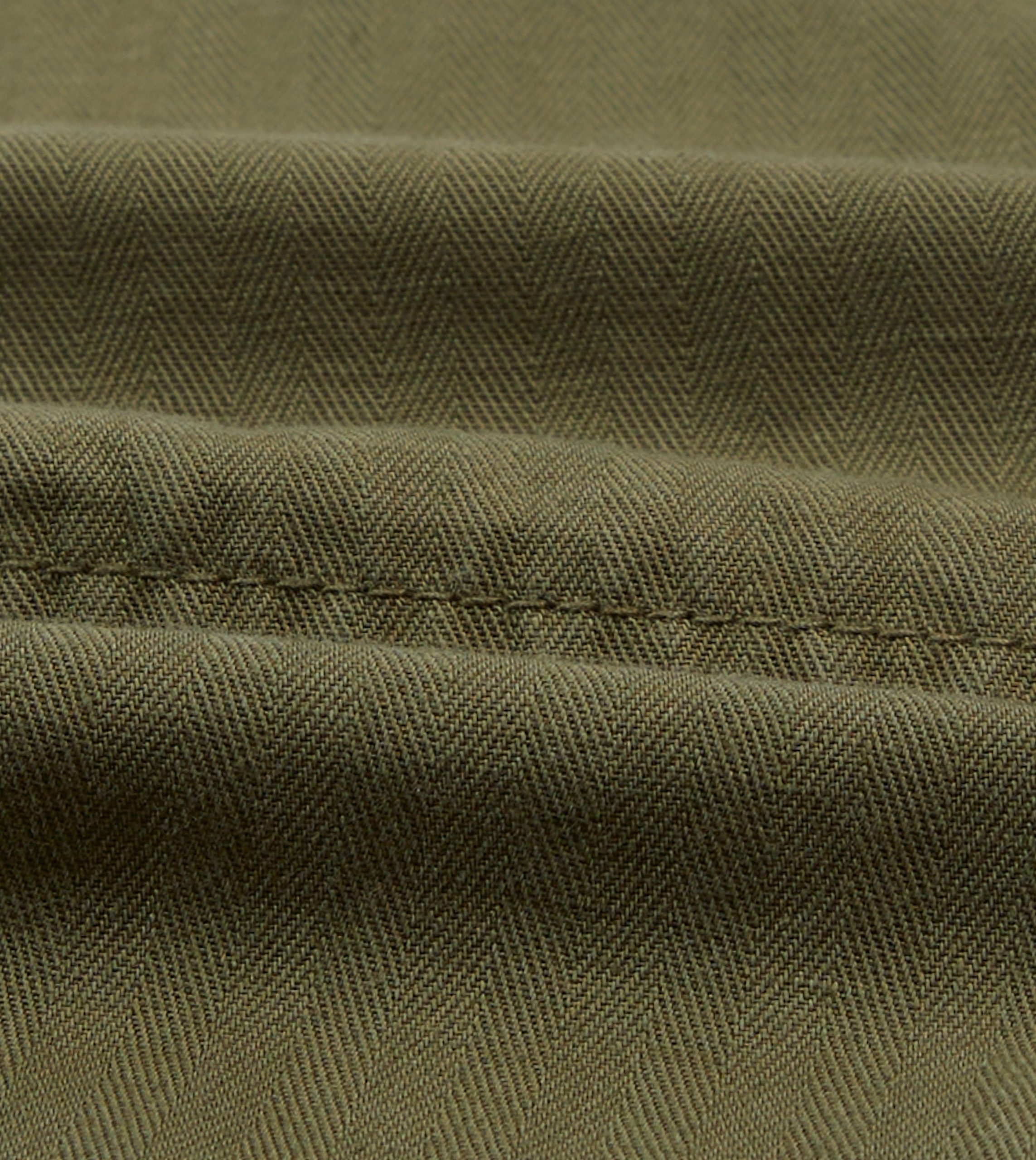 Olive Cotton-Linen Herringbone Fatigue Shorts - Image 2