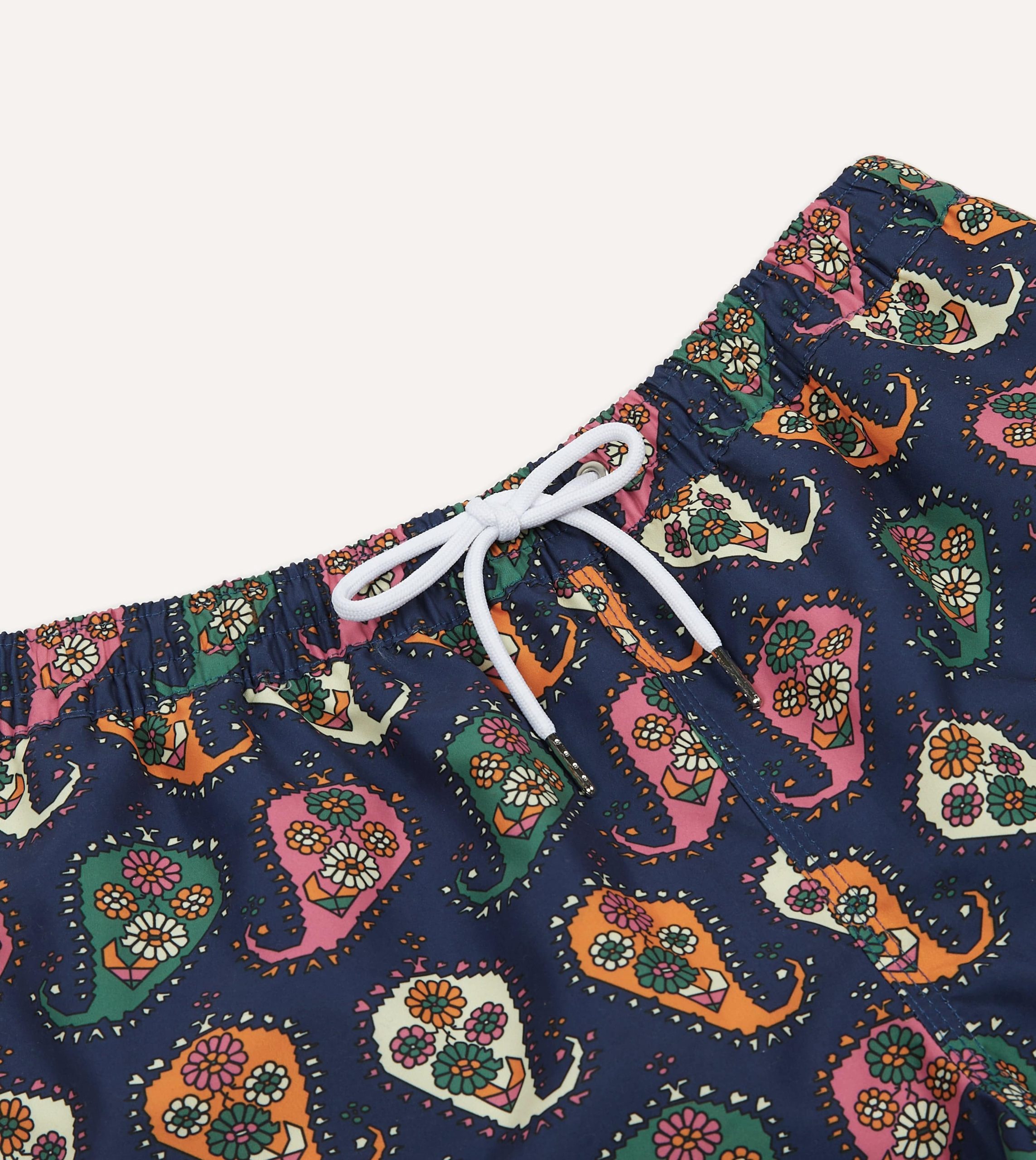 Geometric Paisley Print Nylon Drawstring Swim Shorts - Image 3