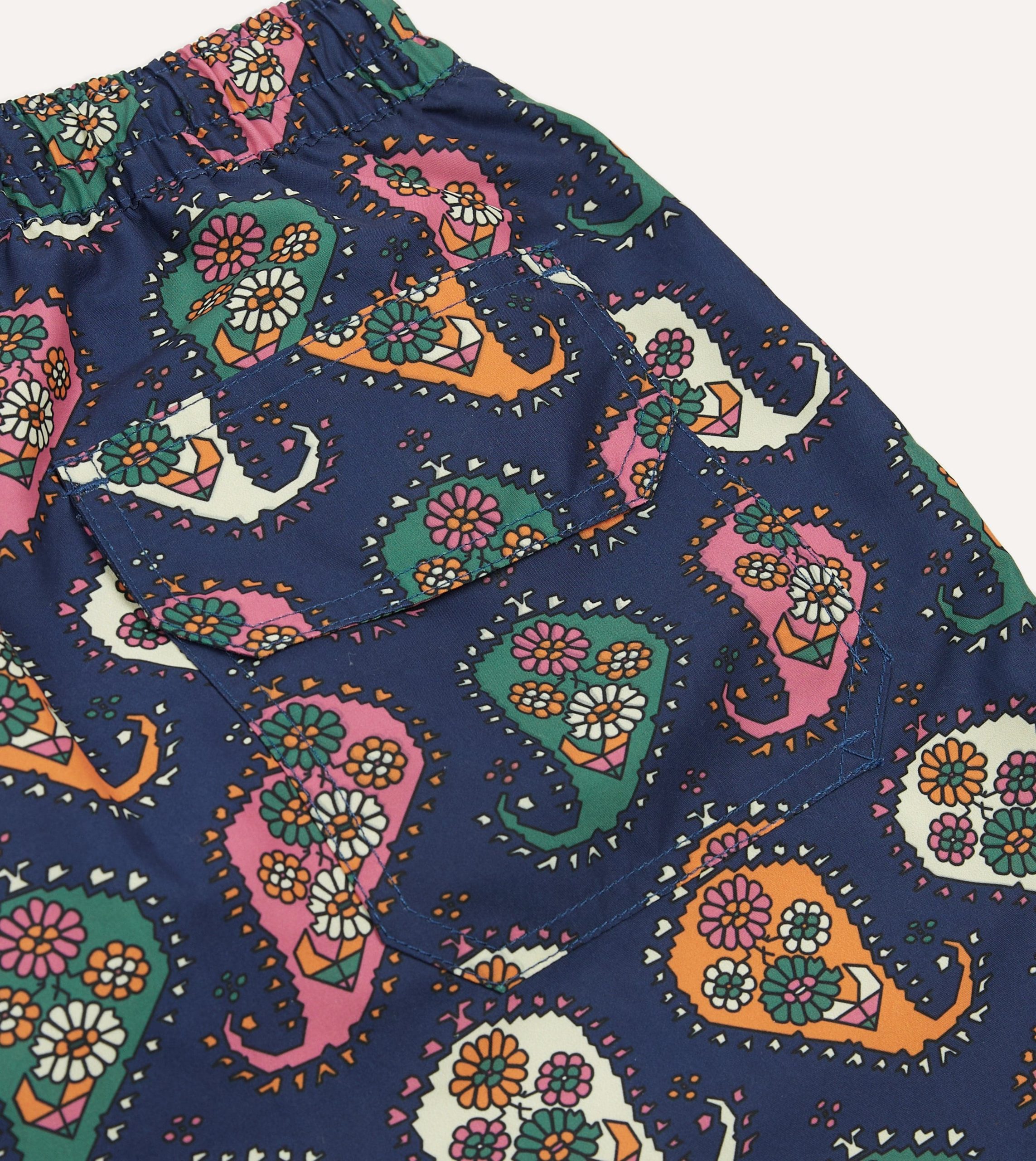 Geometric Paisley Print Nylon Drawstring Swim Shorts - Image 4