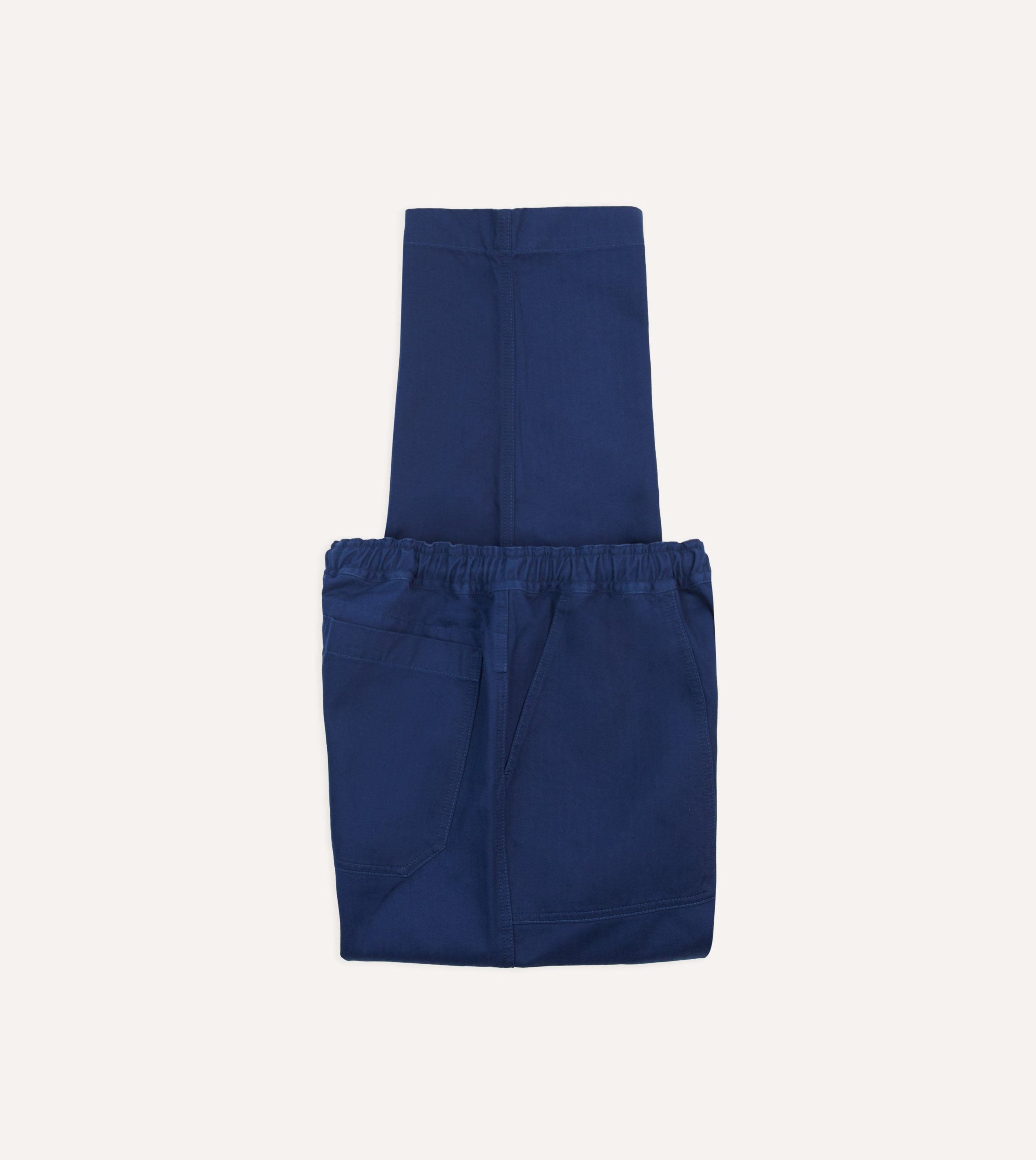 Navy Herringbone Twill Cotton Drawstring Trousers