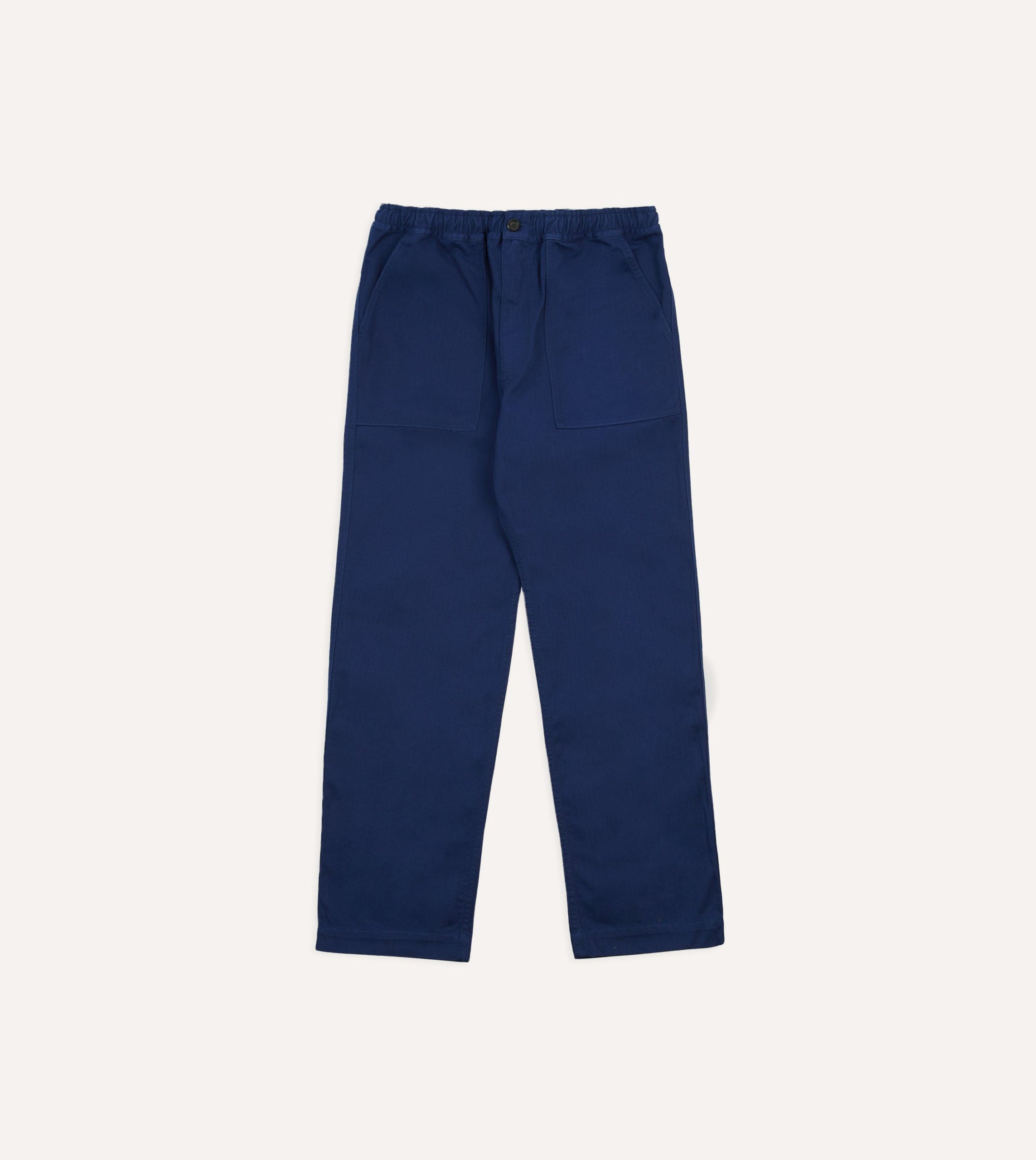 Navy Herringbone Twill Cotton Drawstring Trousers - Image 3