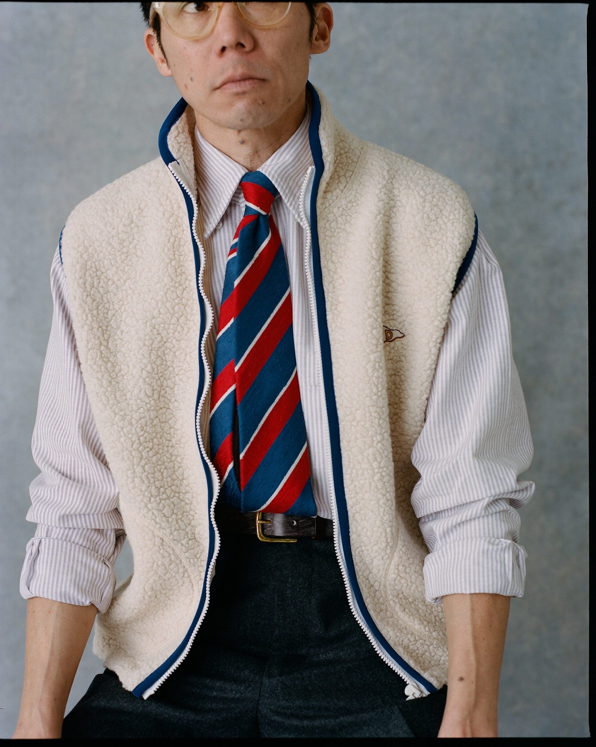 Ecru Boucle Wool Zip Fleece Vest - Image 8