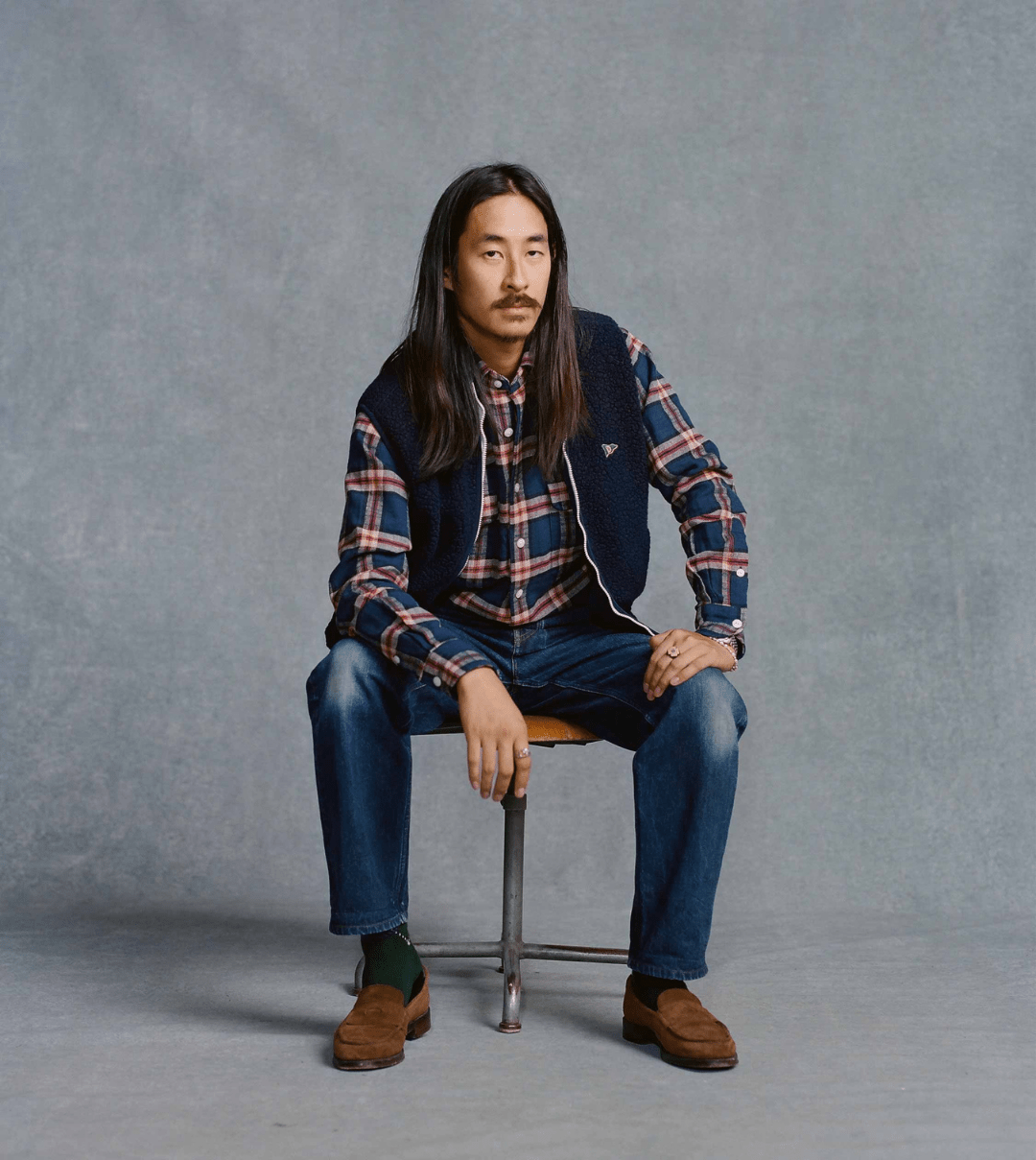 Navy Boucle Wool Zip Fleece Vest - Image 6