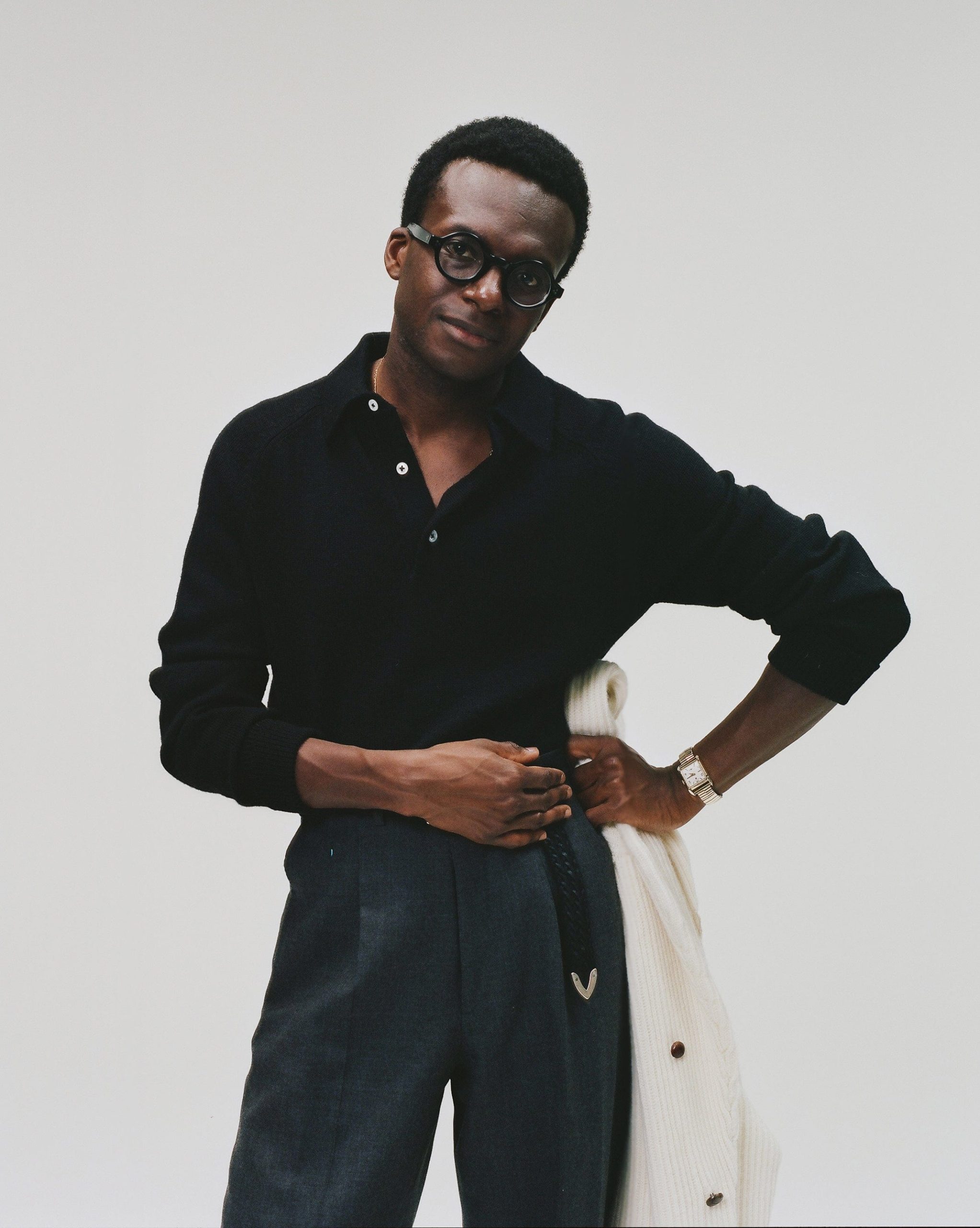 Black Merino Wool Knitted Polo - Image 6