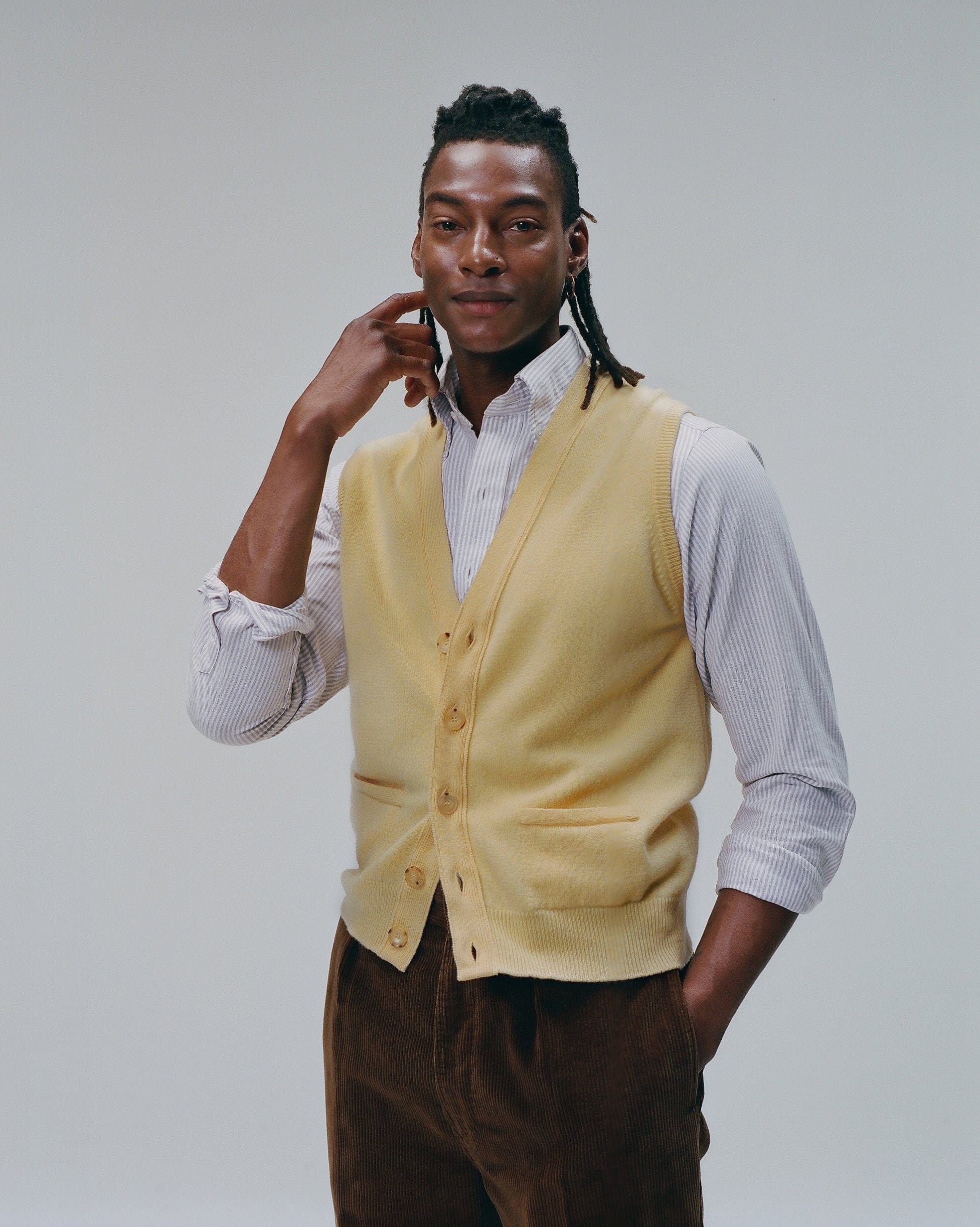 Yellow Lambswool Sleeveless Cardigan - Image 6