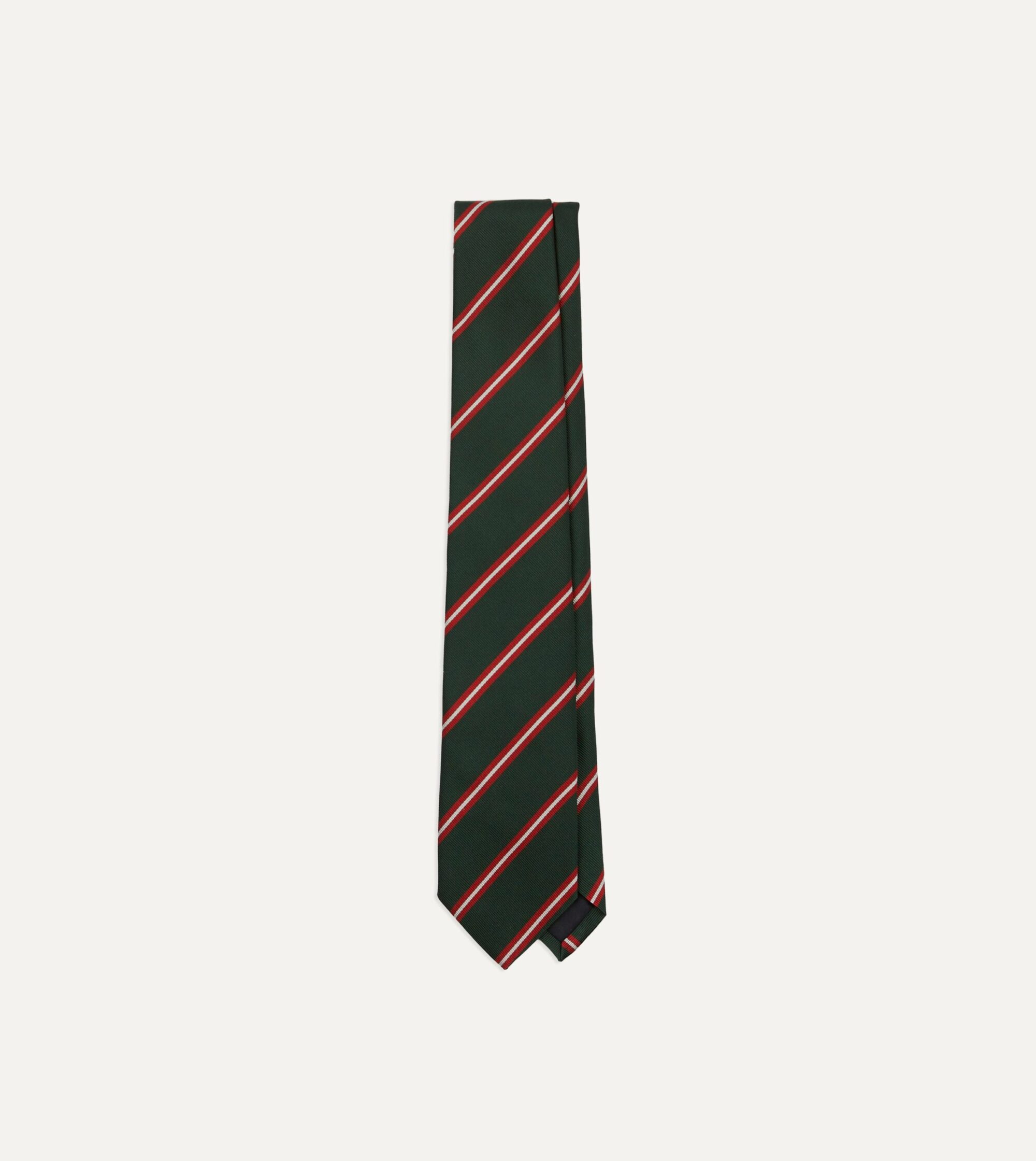 Green. Red and Ecru Stripe Silk Tipped Tie