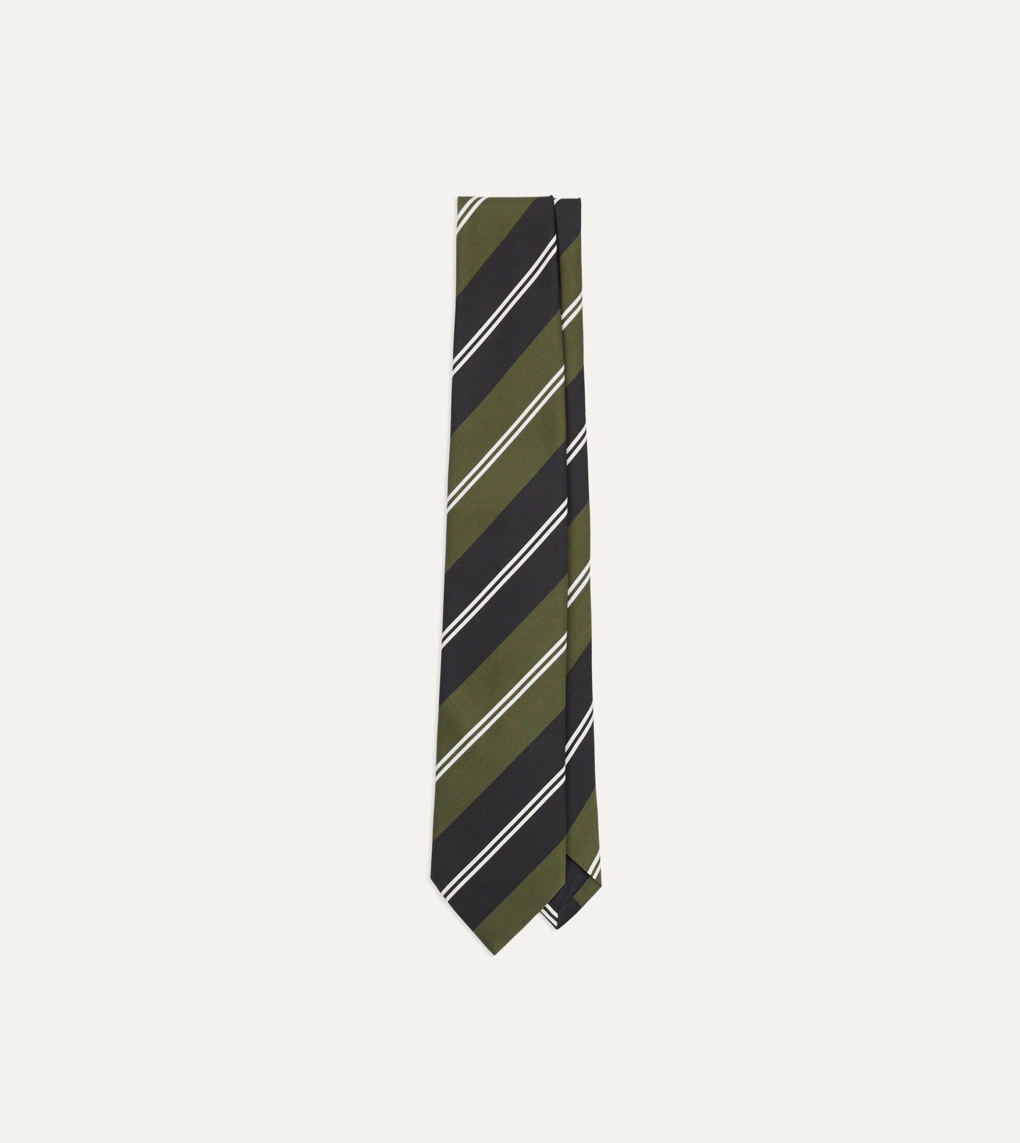 Green. Navy and White Regimental Stripe Mogador Tipped Tie