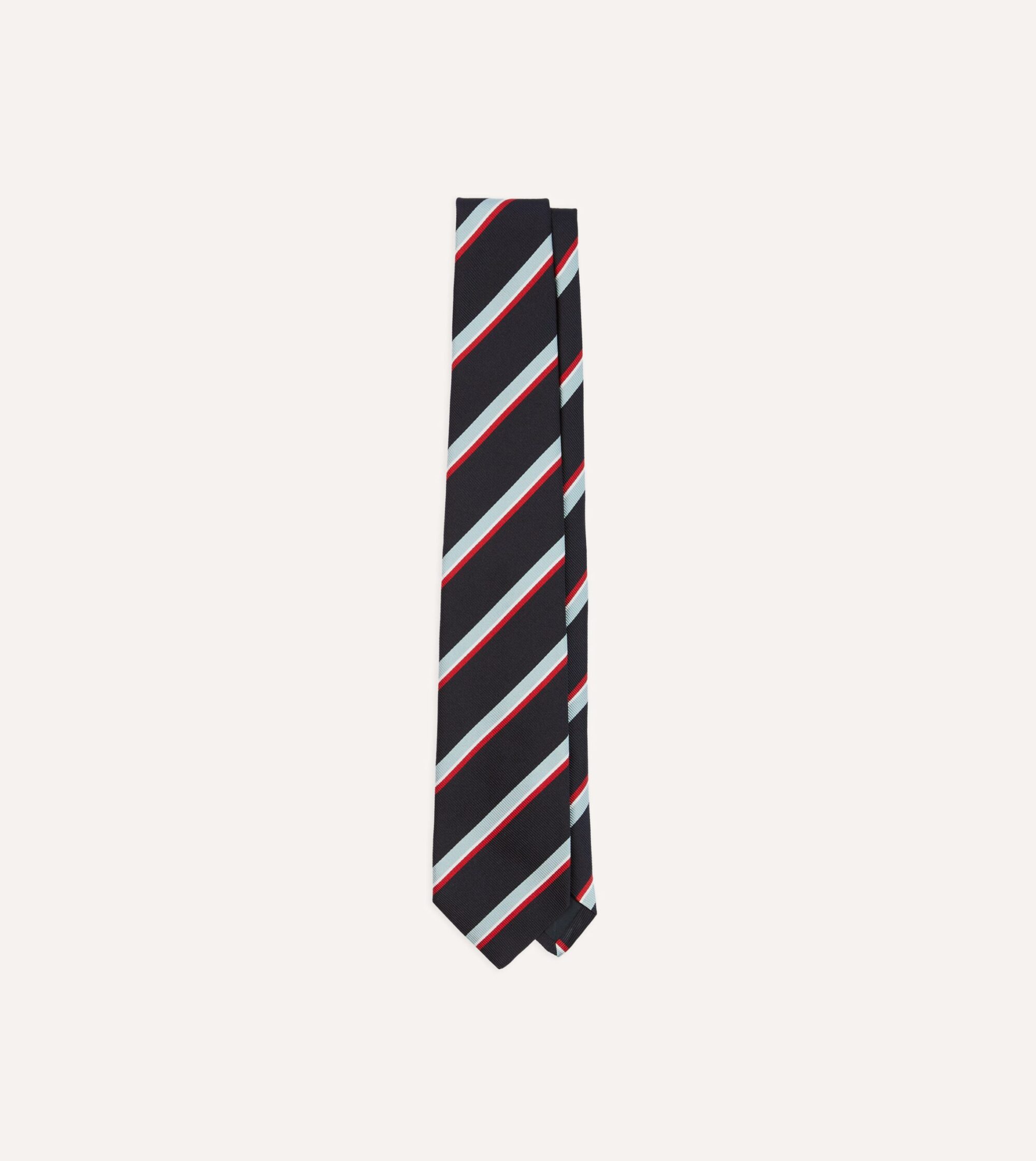 Navy. Red and Blue Multi Stripe Mogador Silk Tipped Tie