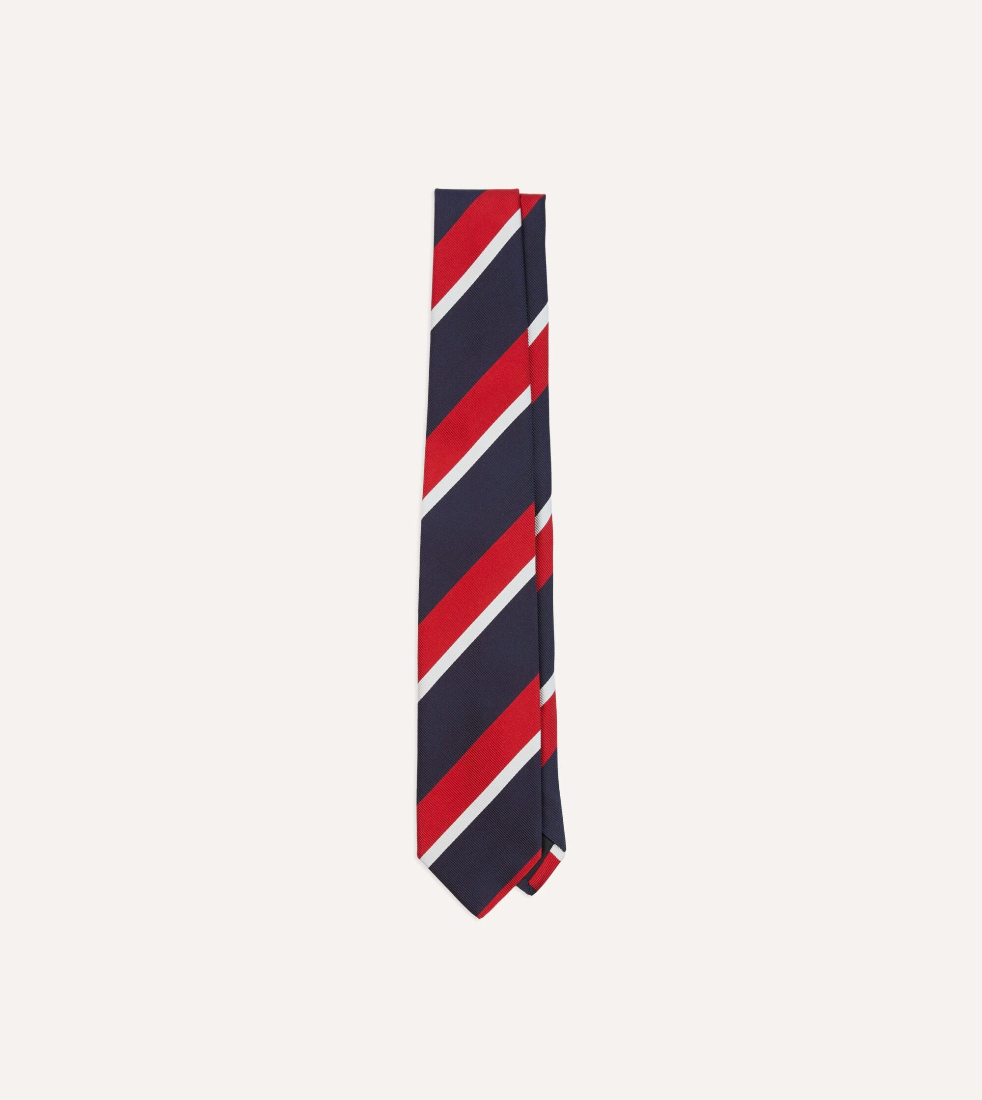 Navy. Red and White Double Broad Stripe Mogador Silk Tipped Tie