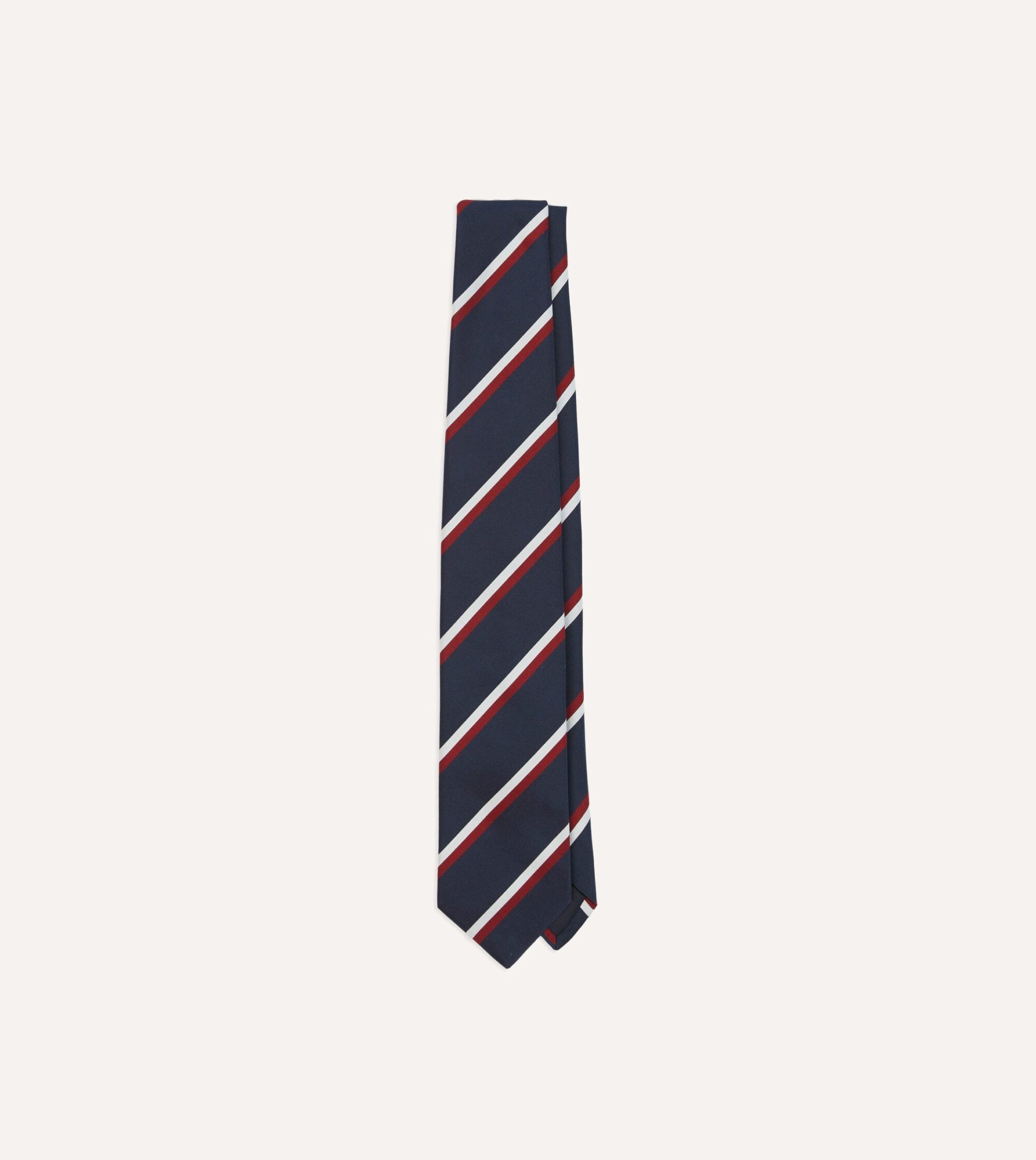 Navy. Red and White Double Stripe Mogador Silk Tipped Tie
