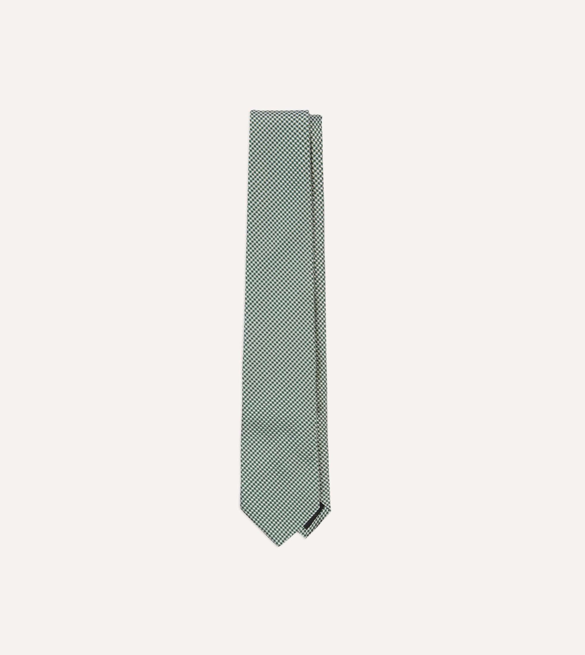 Green Houndstooth Mogador Silk Tipped Tie