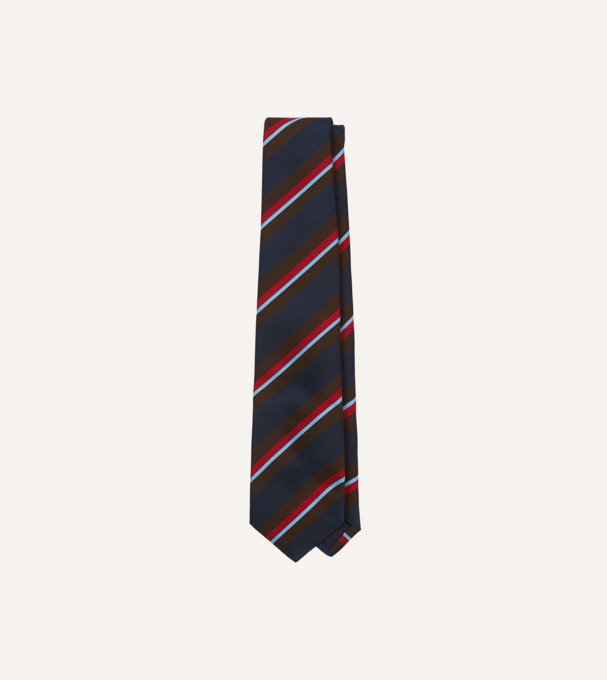 Navy. Brown and Red Stripe Mogador Silk Tipped Tie