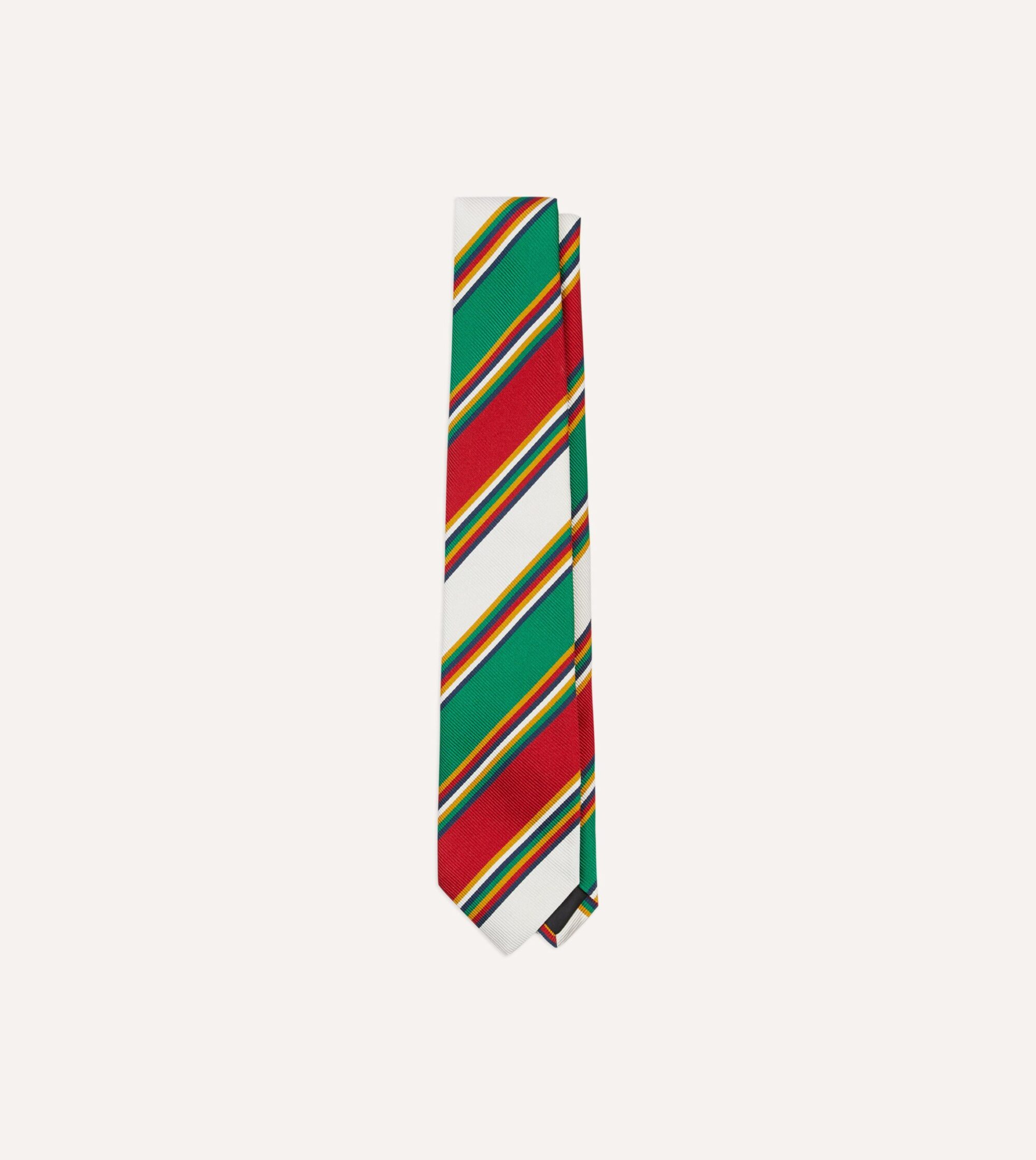 Green. Red and White Stripe Mogador Silk Tipped Tie