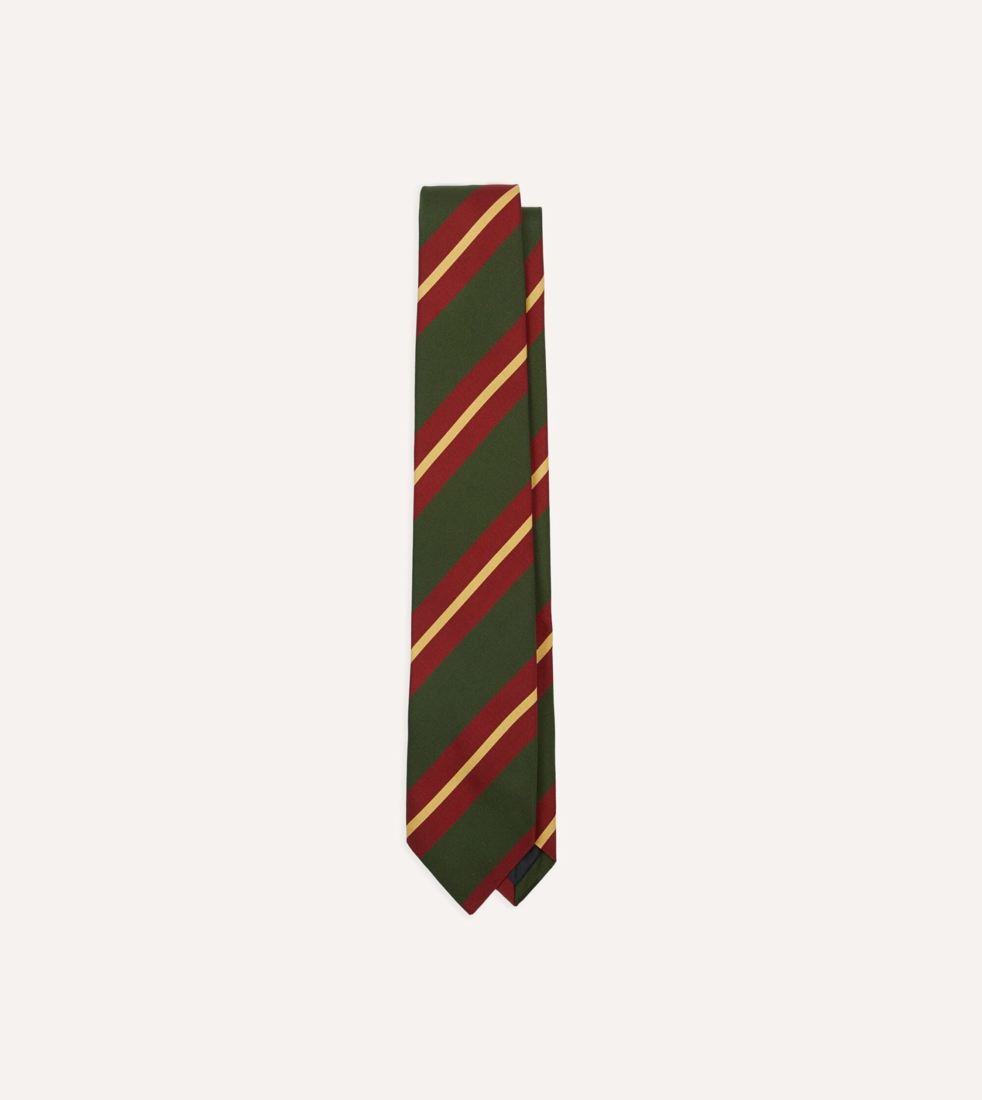 Green. Red and Gold Stripe Mogador Cotton-Silk Tipped Tie