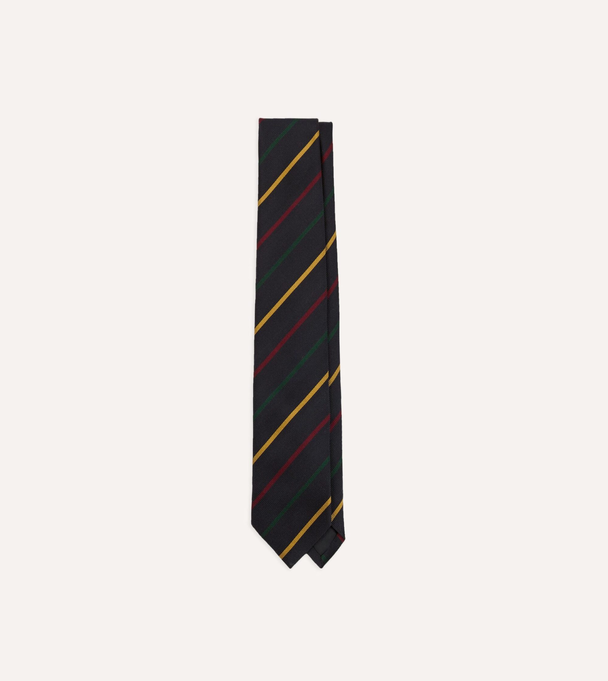 Navy. Green. Red and Yellow Stripe Repp Silk Tipped Tie