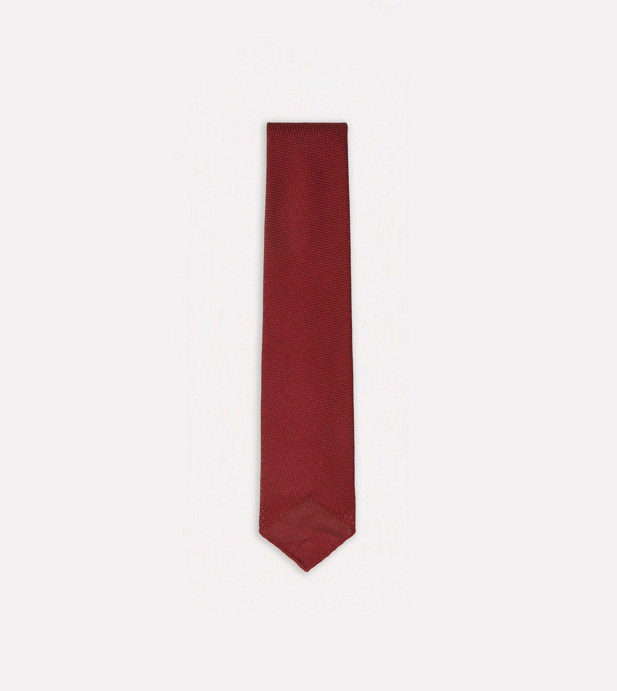 Red Fine Woven Grenadine Silk Hand Rolled Tie