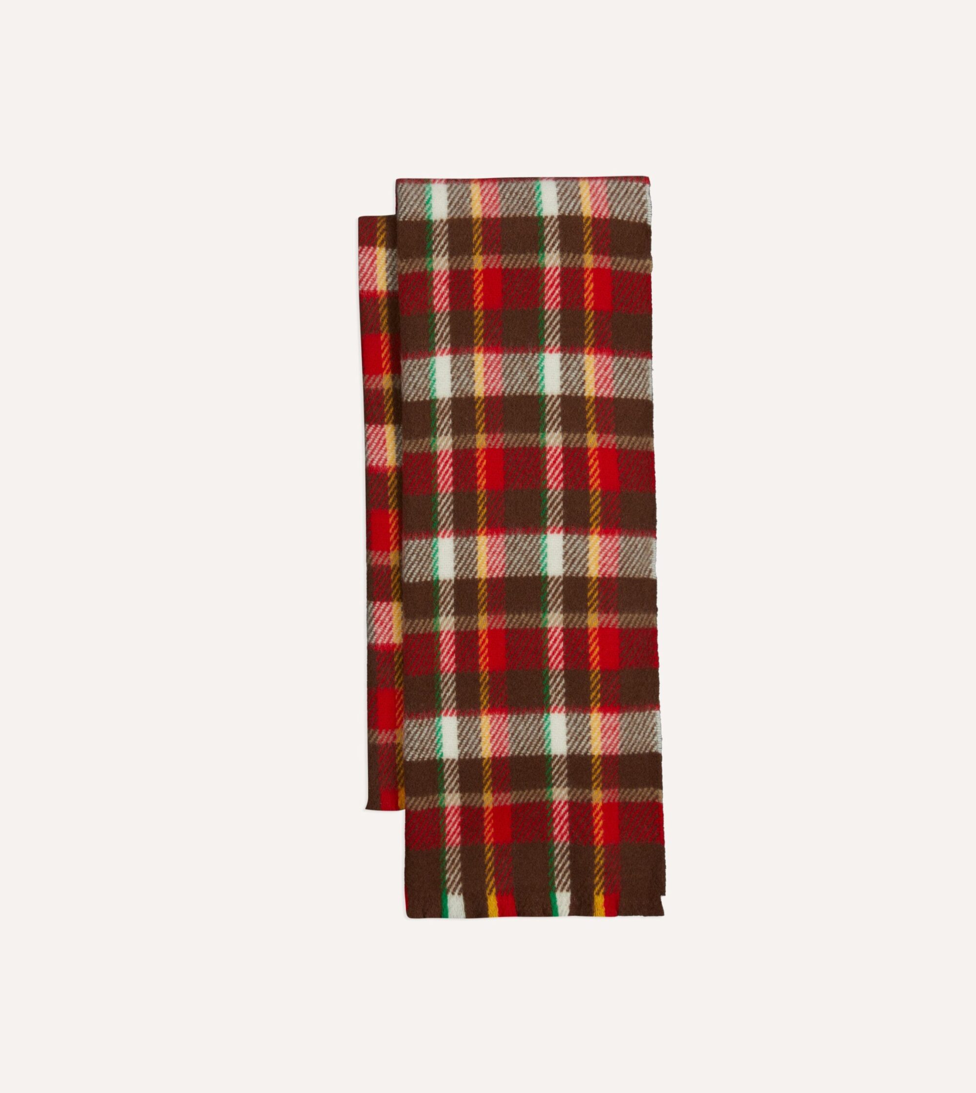 Red. Brown and Ecru Tartan Check Wool Scarf