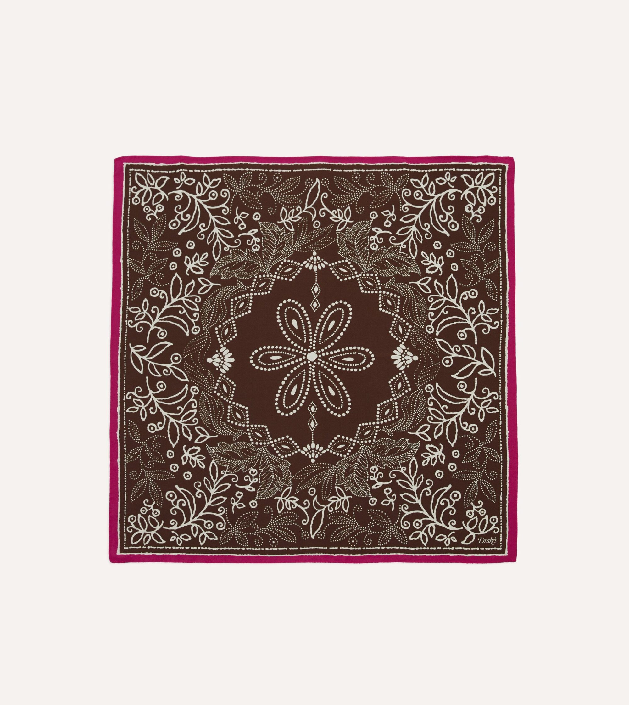 Brown Floral Paisley Print Silk Bandana