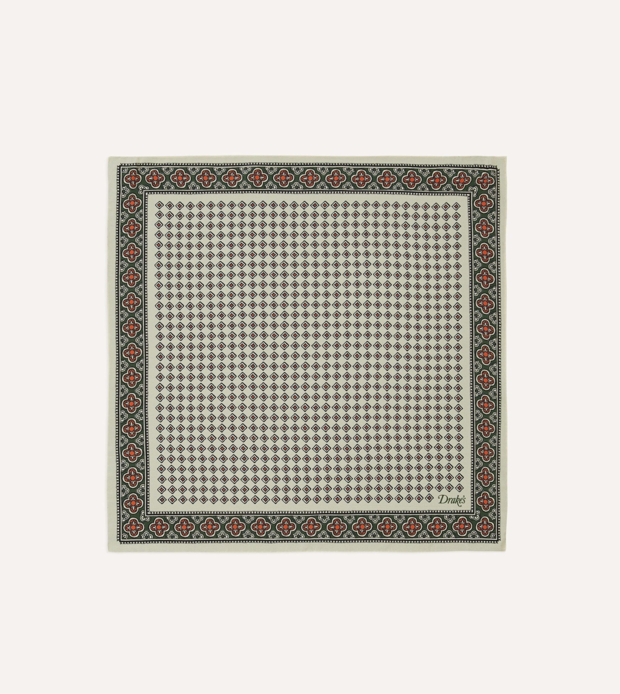 Ecru Vintage Tile Print Silk Pocket Square
