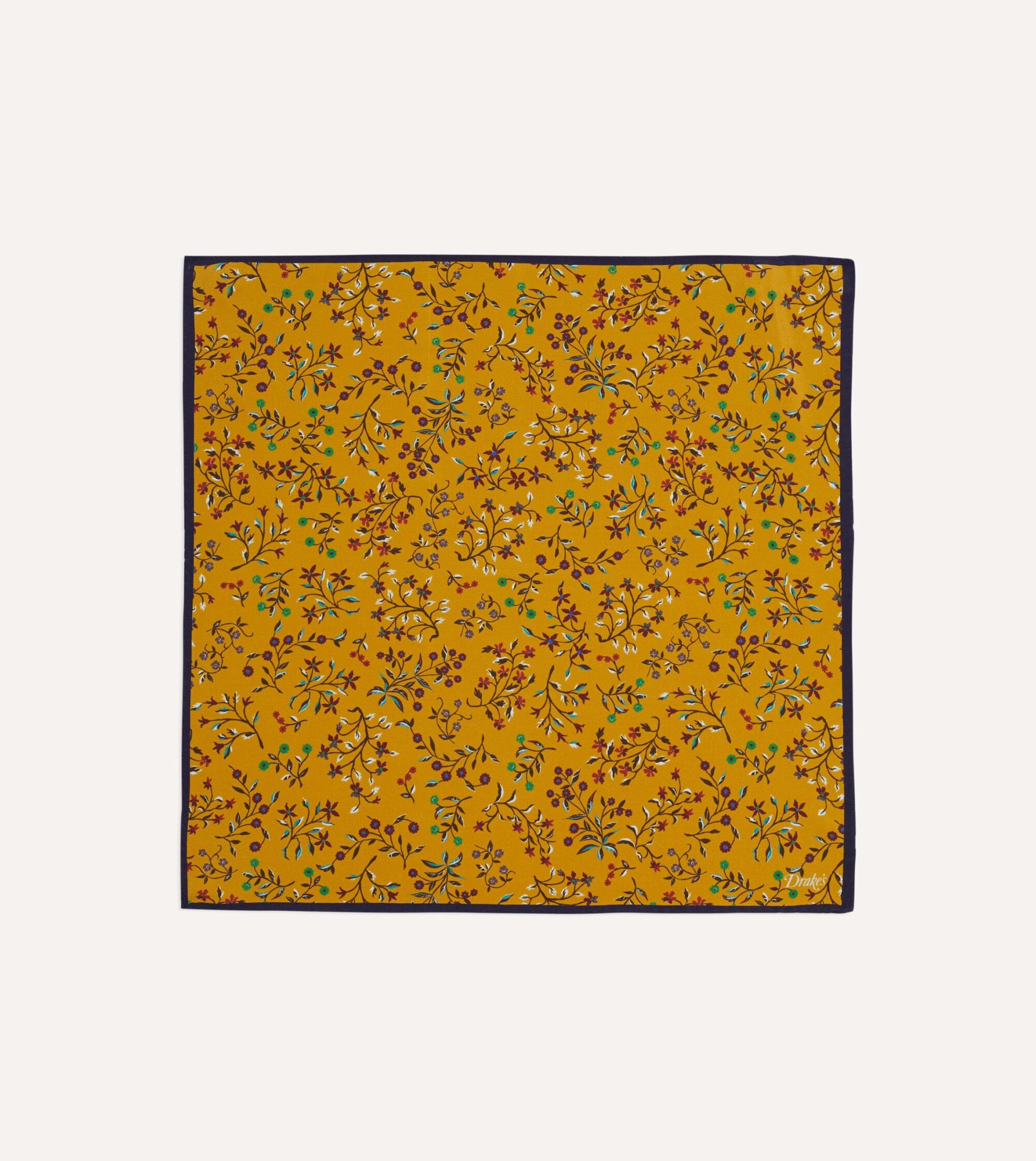 Yellow Floral Print Silk Pocket Square