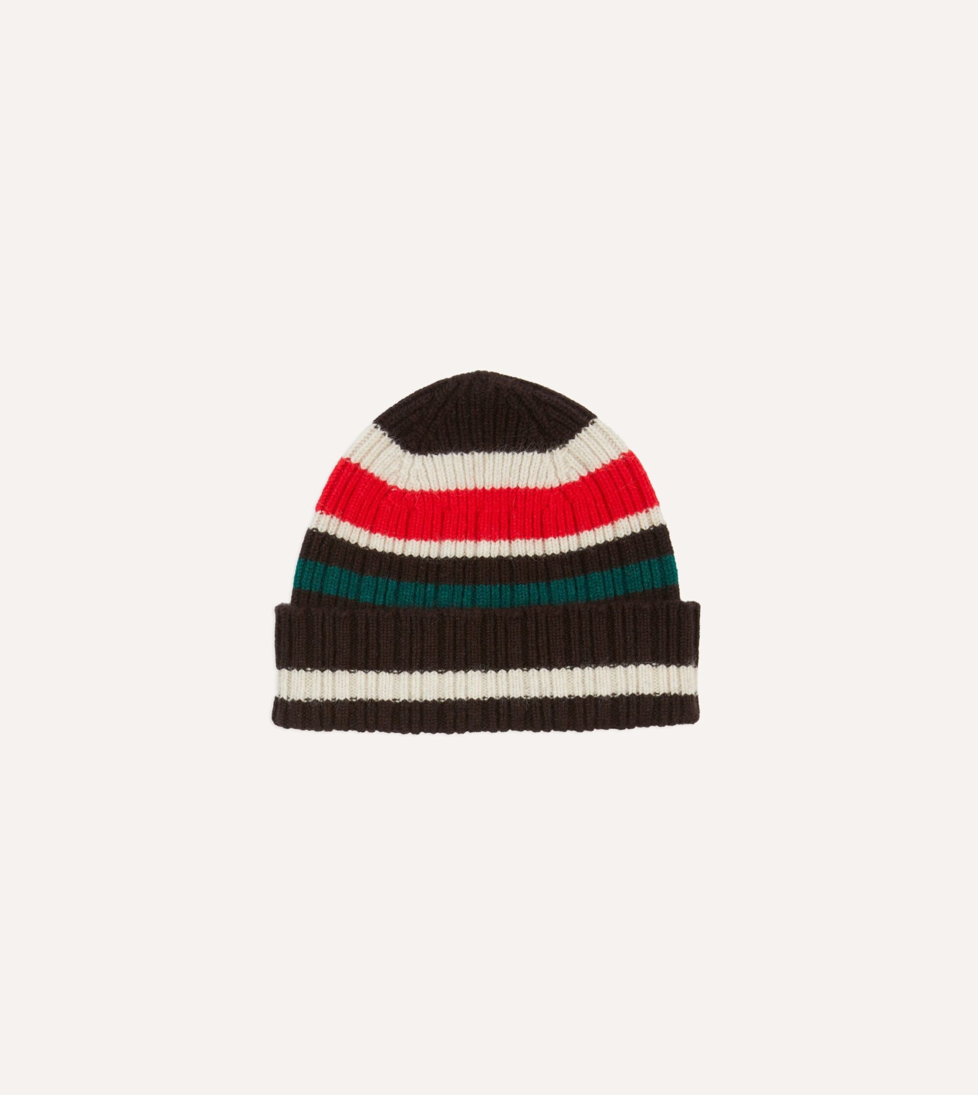 Brown. Ecru and Red Multi Stripe Geelongora Ribbed Knit Cap