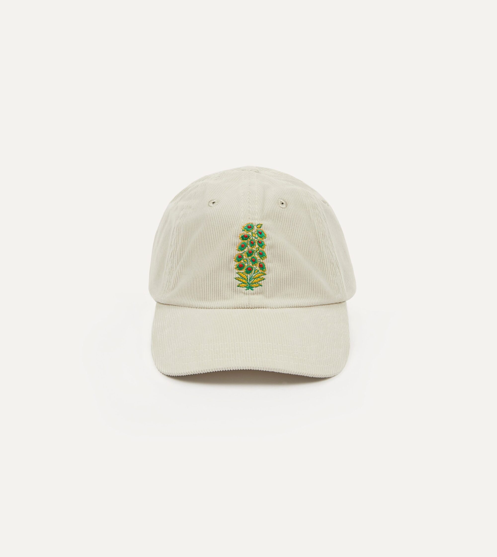 White Flowers Emblem Cotton Corduroy Baseball Cap