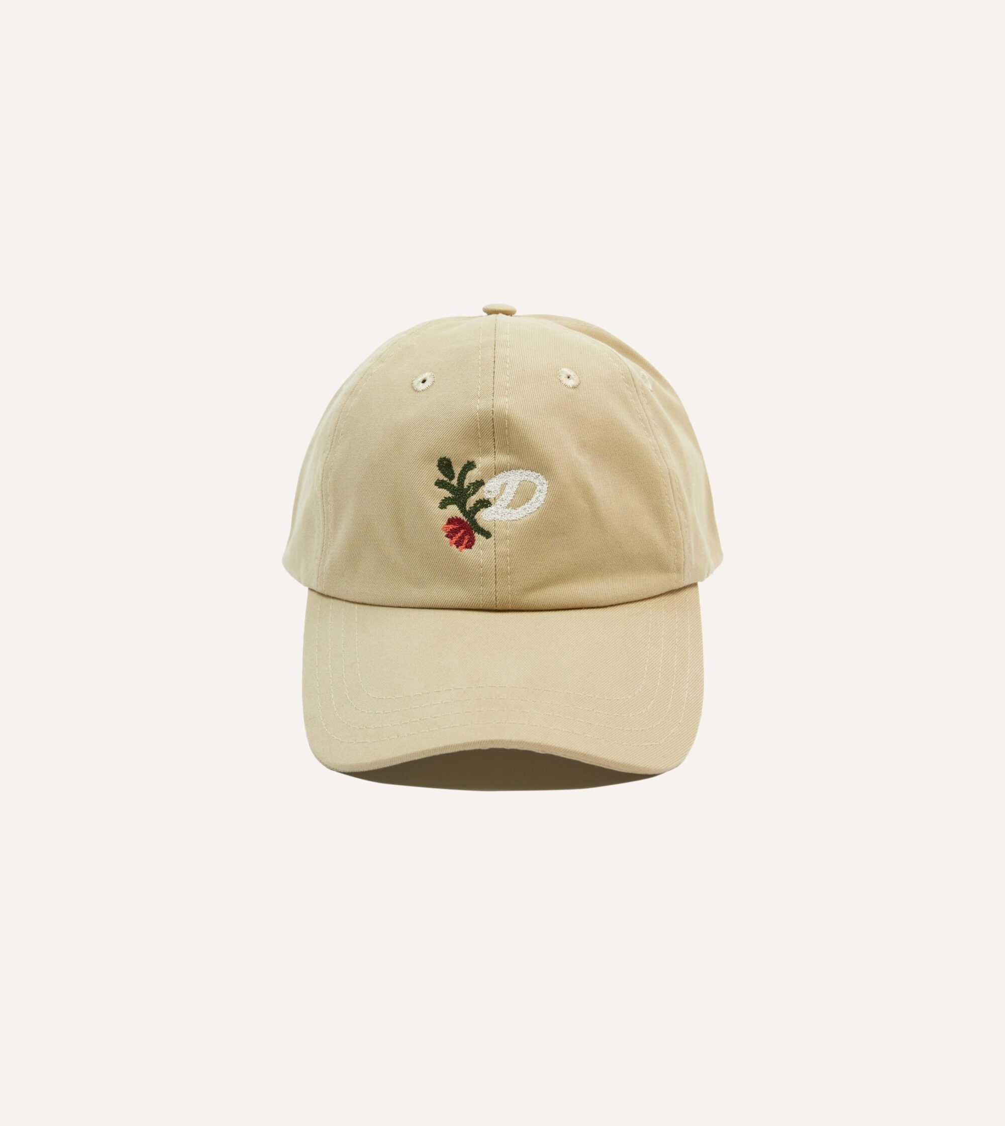 'D' Flower Emblem Cotton Twill Baseball Cap