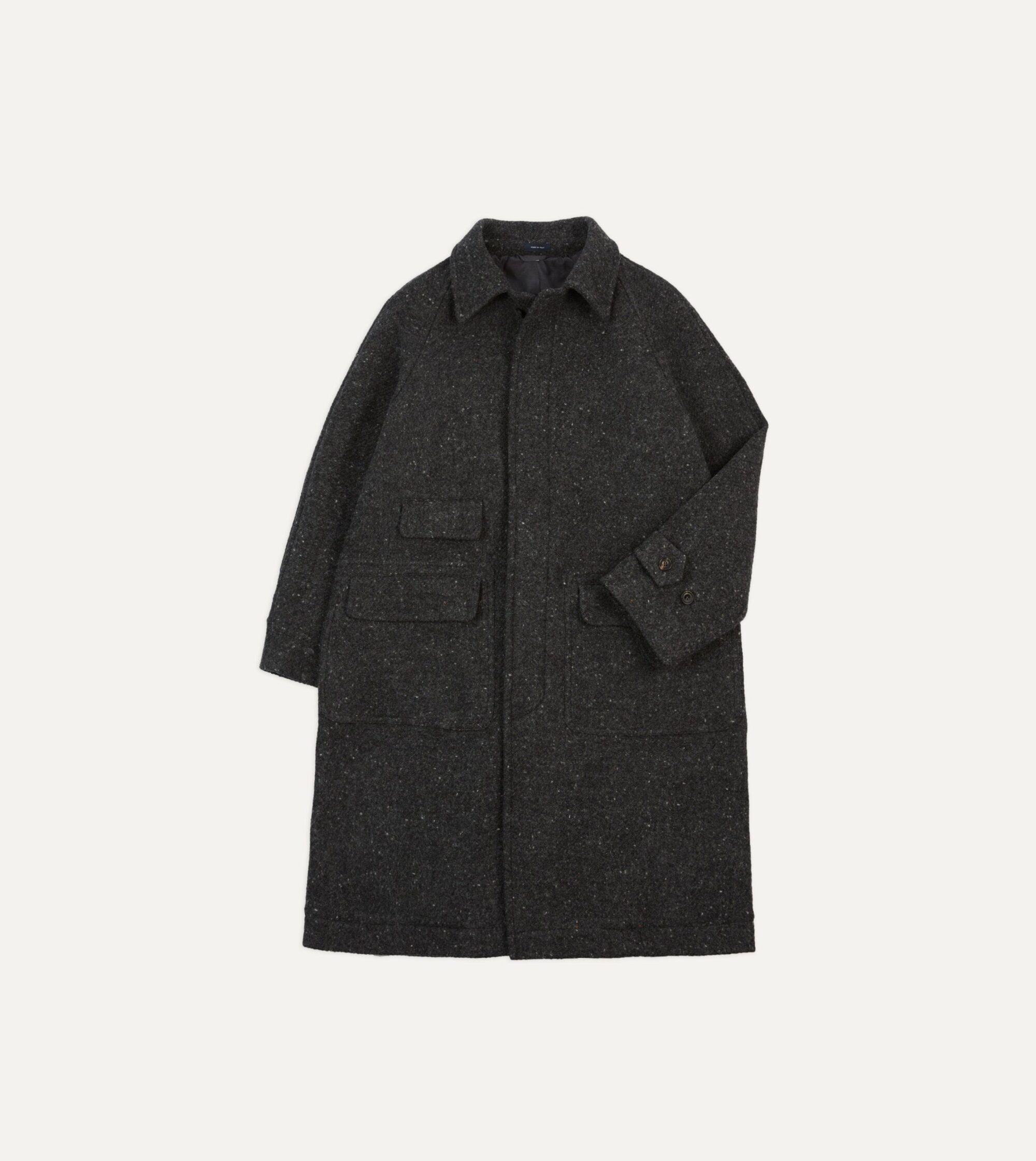 Grey Flecked Wool Raglan Coat