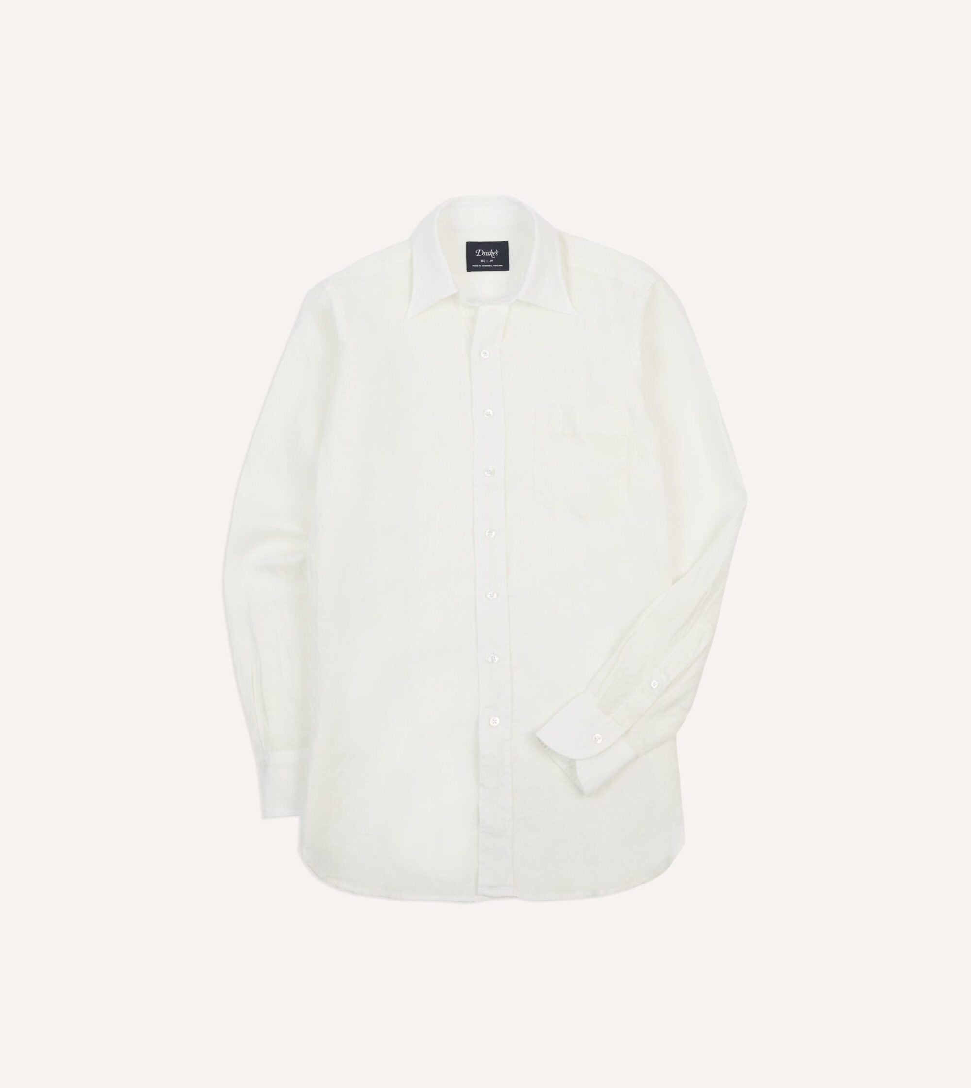 Ecru Linen Long Point Collar Shirt