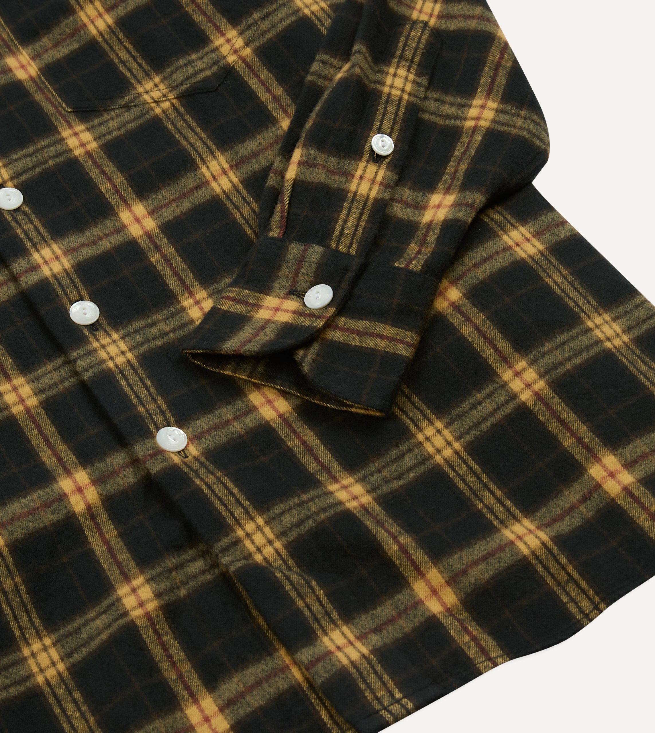 Green and Yellow Brushed Cotton Long Point Collar Work Shirt - Image 5